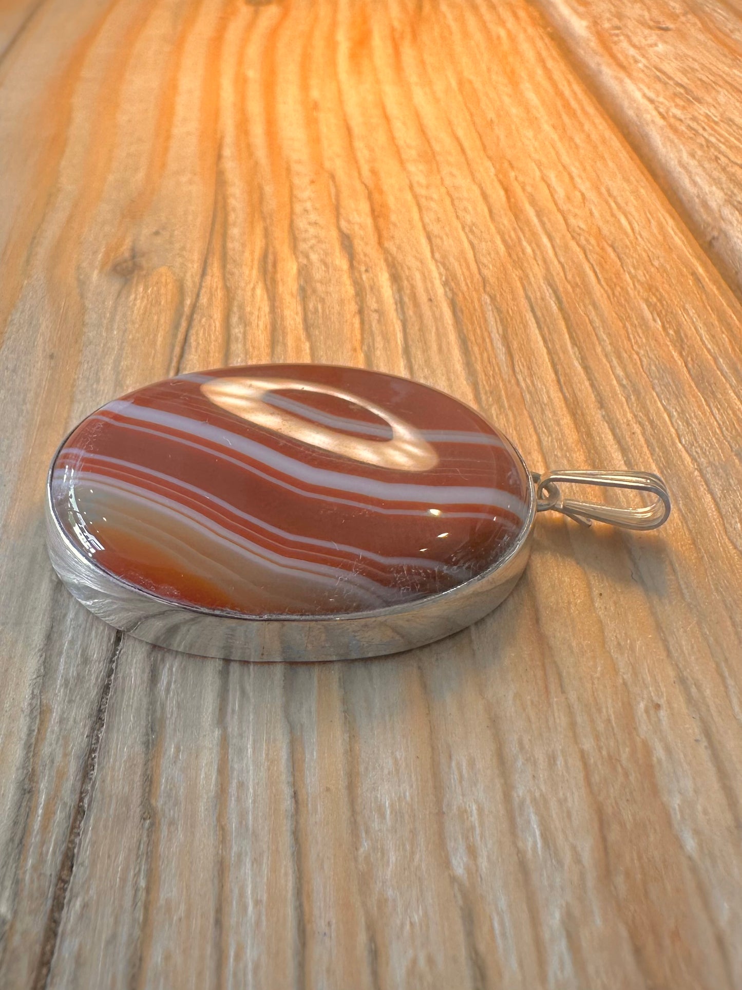 Vintage Banded Agate 925 Sterling Silver Pendant