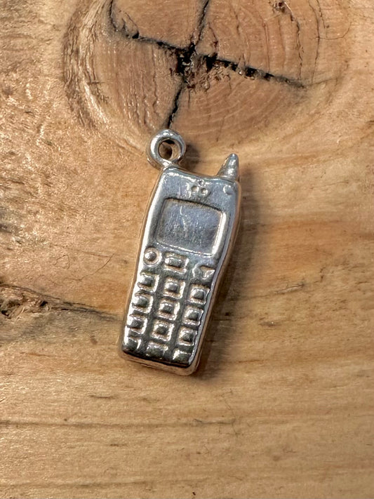 Vintage Old Phone 925 Silver Charm Pendant