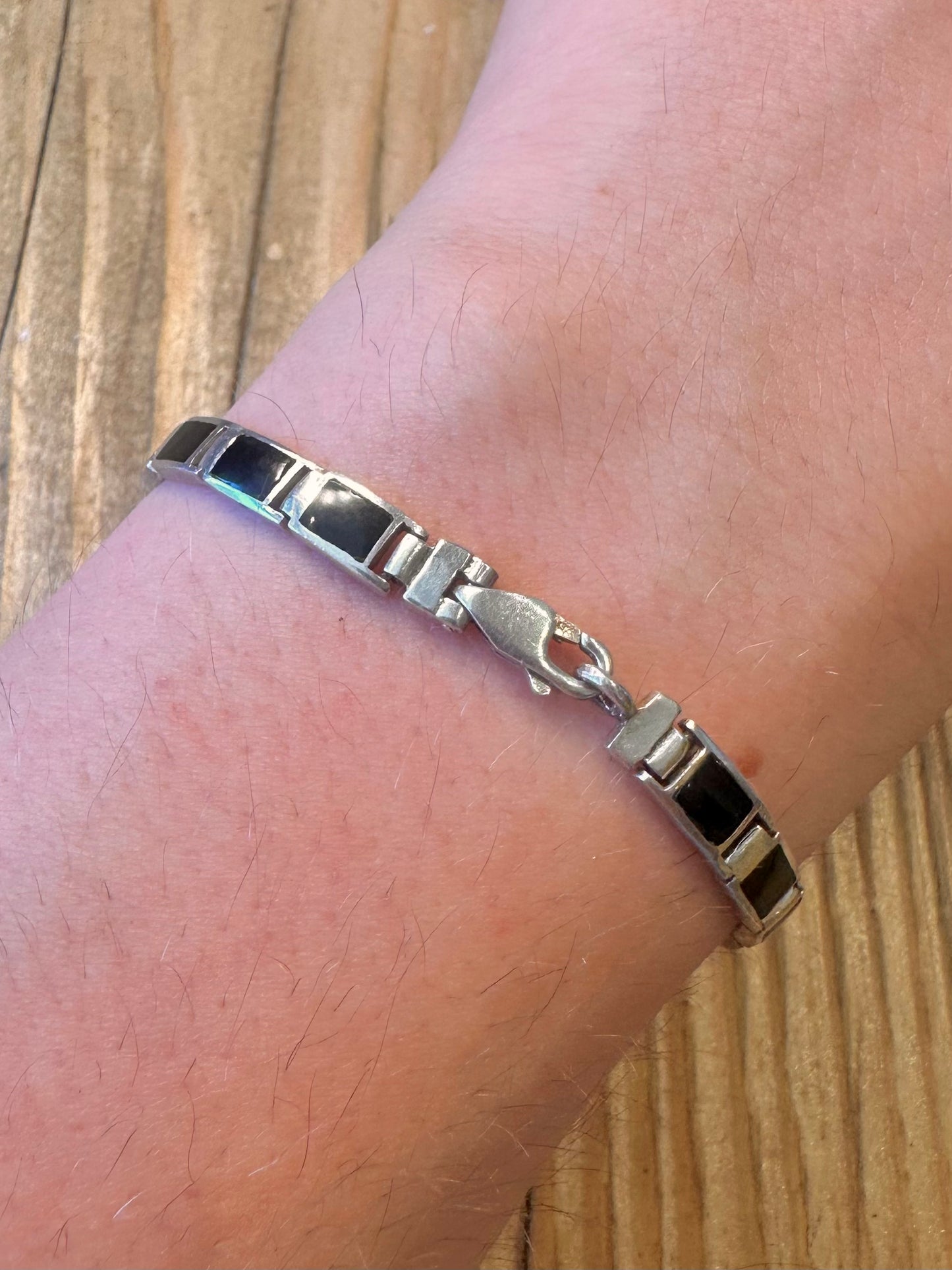 Onyx Bar Link 925 Sterling Silver 7.5 inch Bracelet