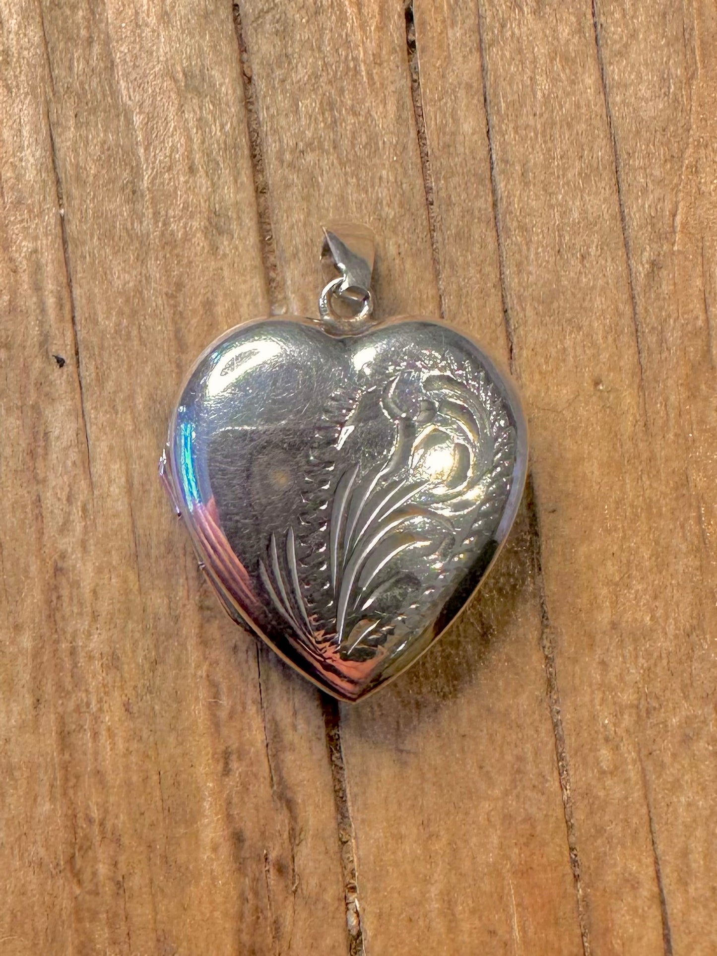 Vintage Engraved Heart Locket 925 Sterling Silver Pendant