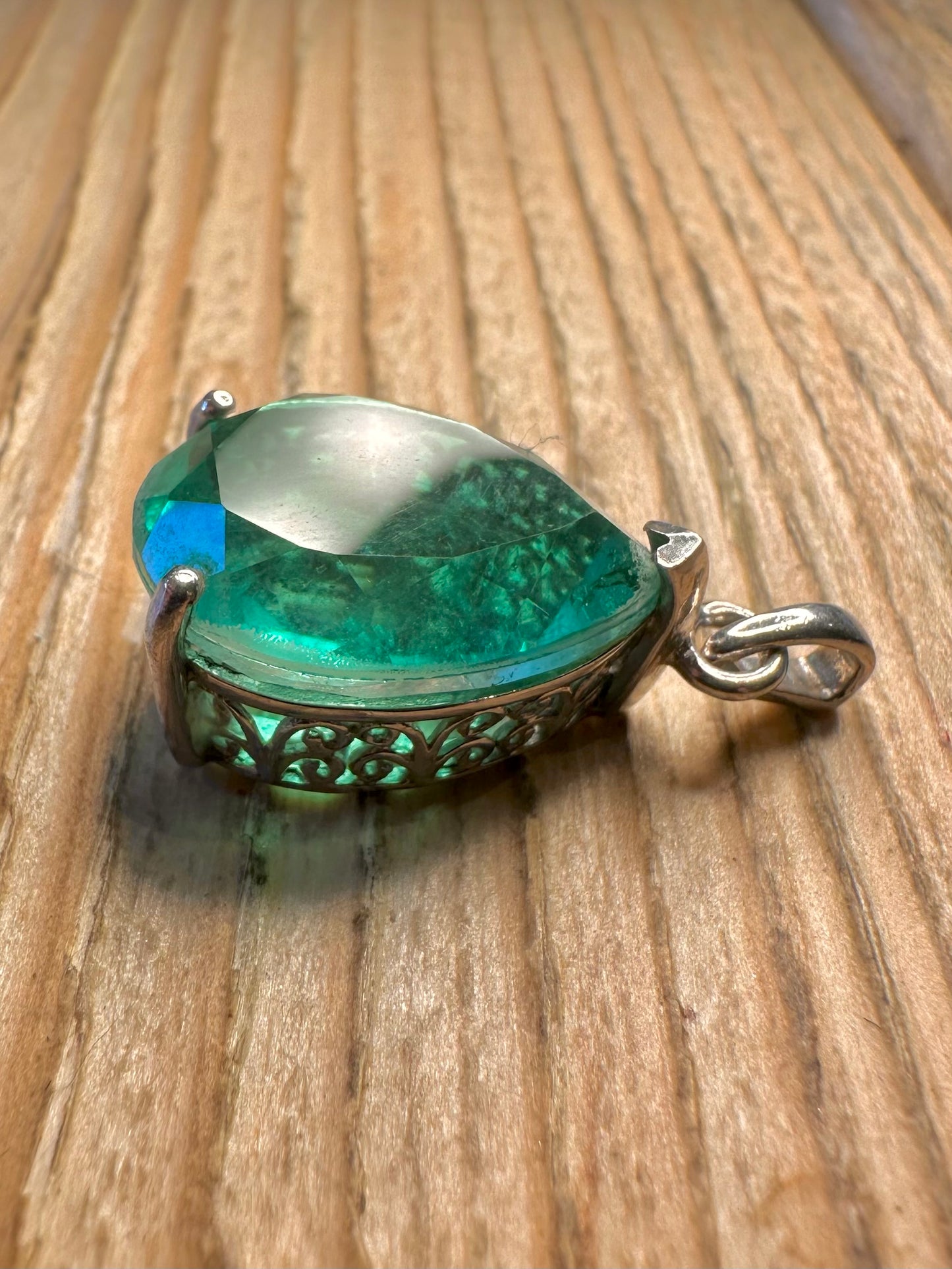 Vintage Emeraldine Quarts 925 Sterling Silver Pendant