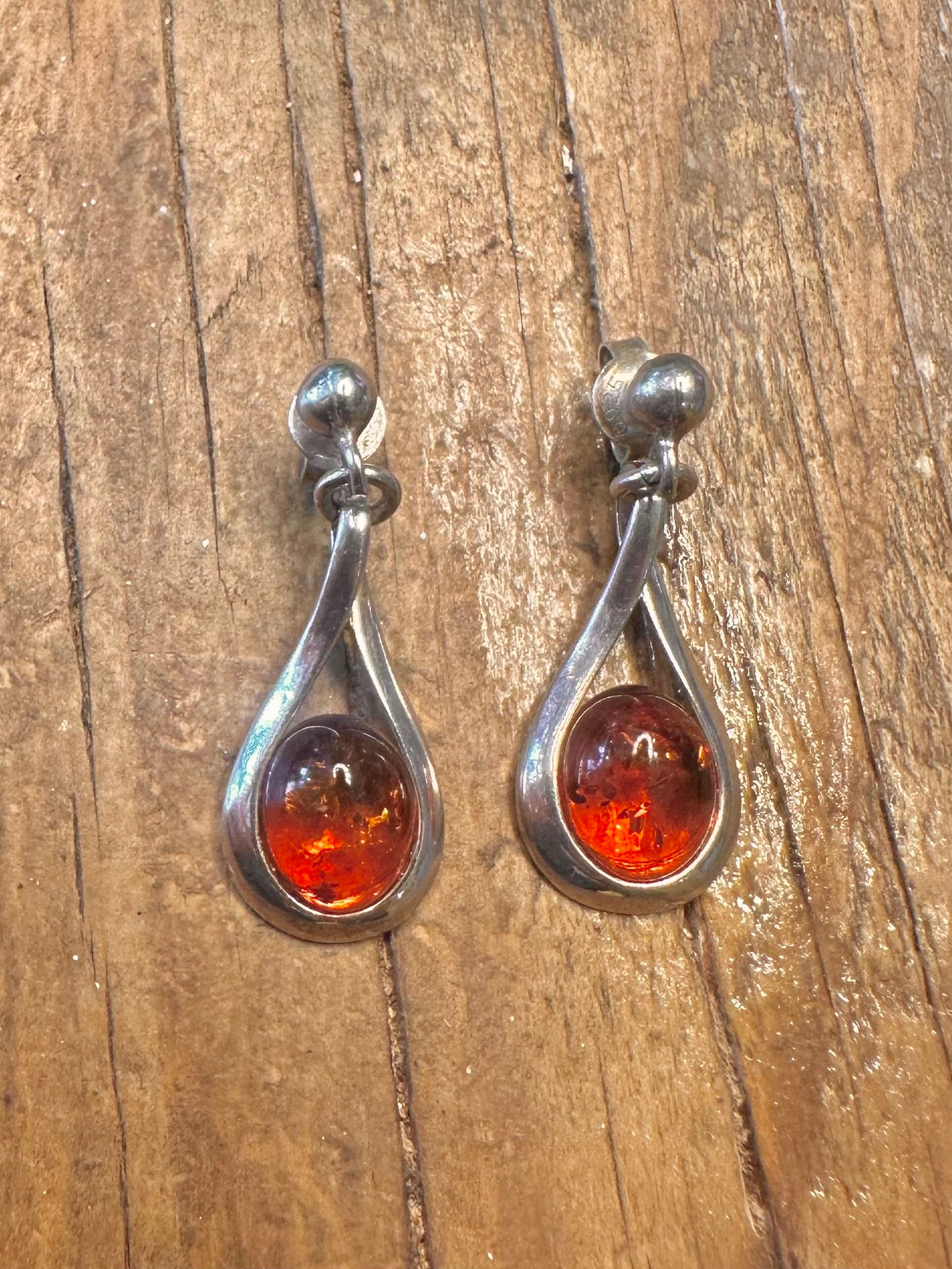 Modernist Amber Drop 925 Sterling Silver Earrings