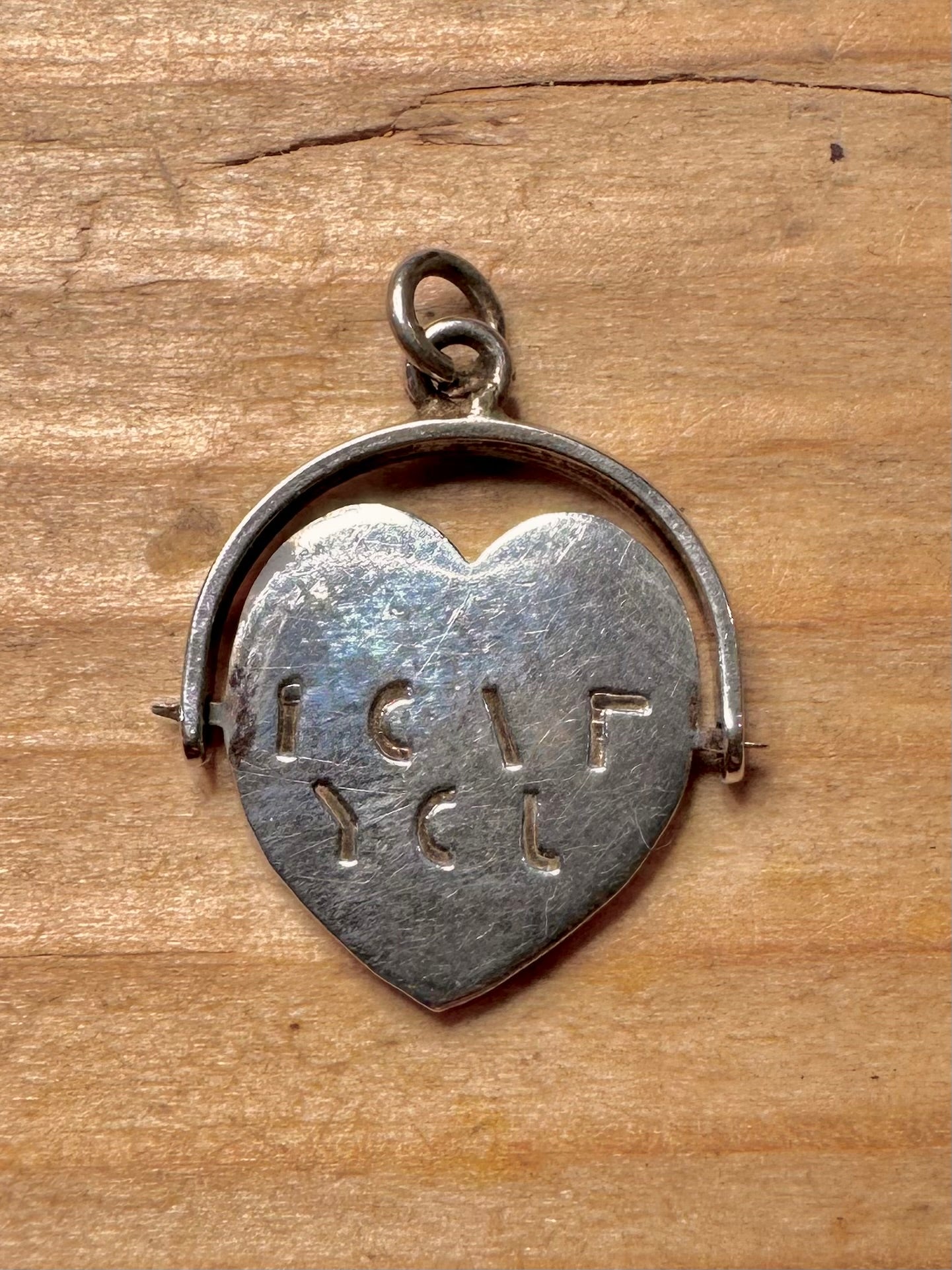 Vintage Herz "Ich liebe dich" Dreh-Anhänger aus 925 Sterling Silber
