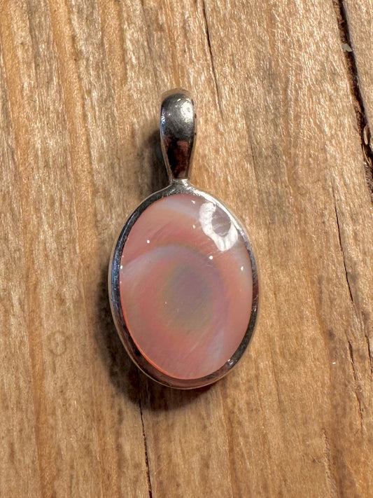 Modern Pink Mother of Pearl Oval 925 Sterling Silver Pendant