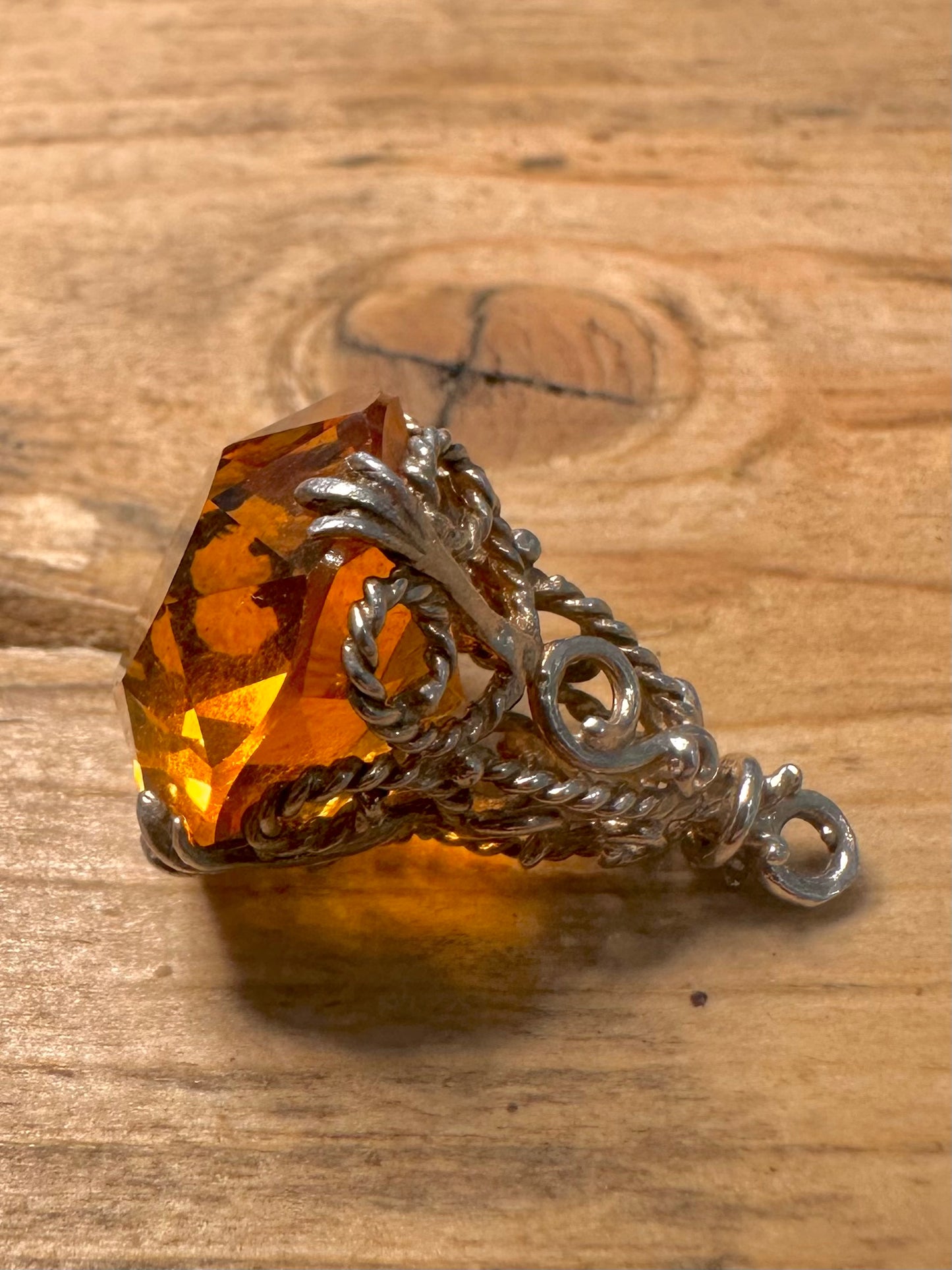Vintage Citrine Filigree 925 Silver Pendant