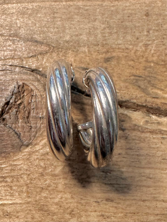 Vintage Chunky Twisted 925 Silver Hoop Earrings