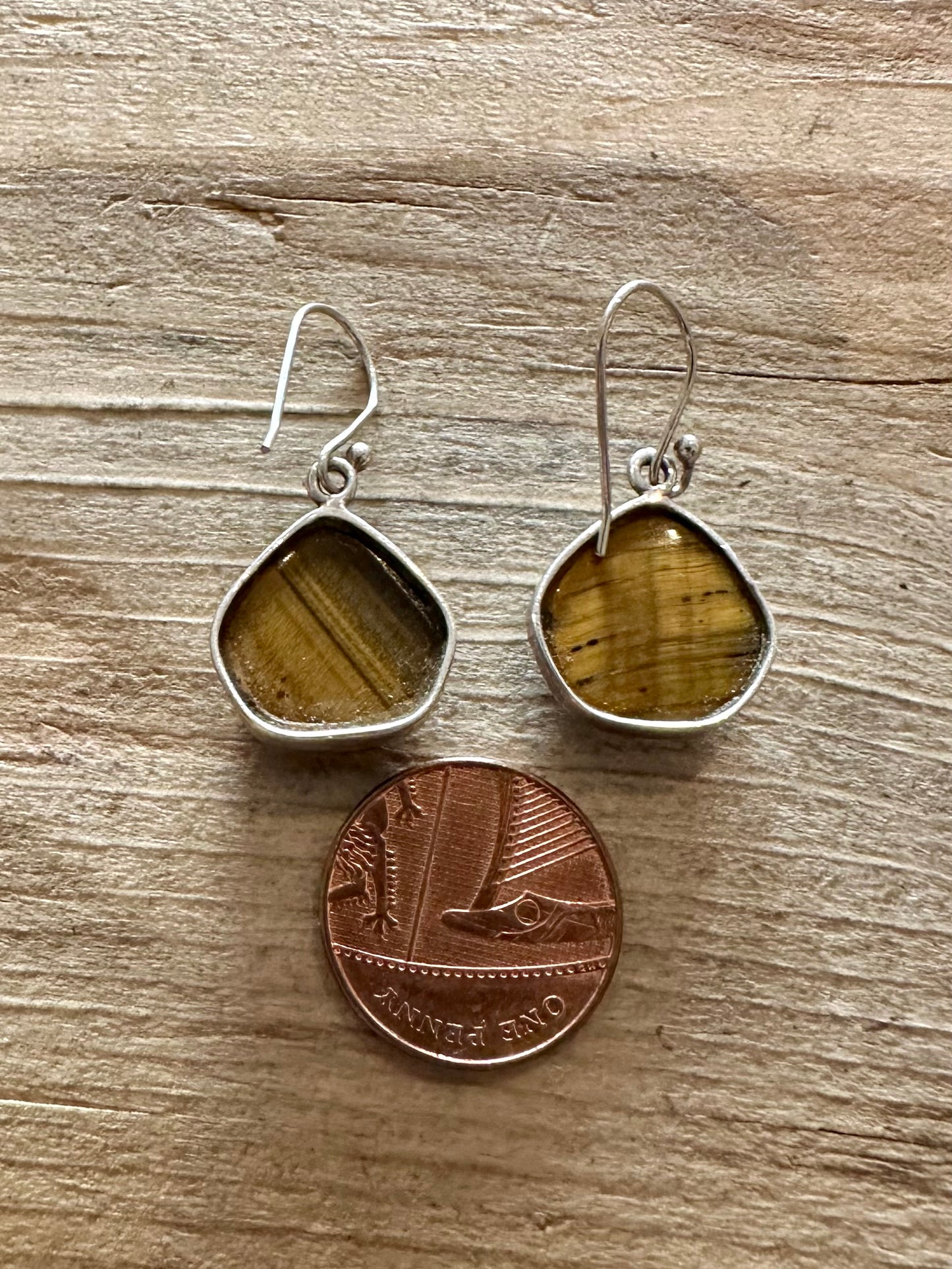 Abstract Tigers Eye Dangle 925 Silver Earrings