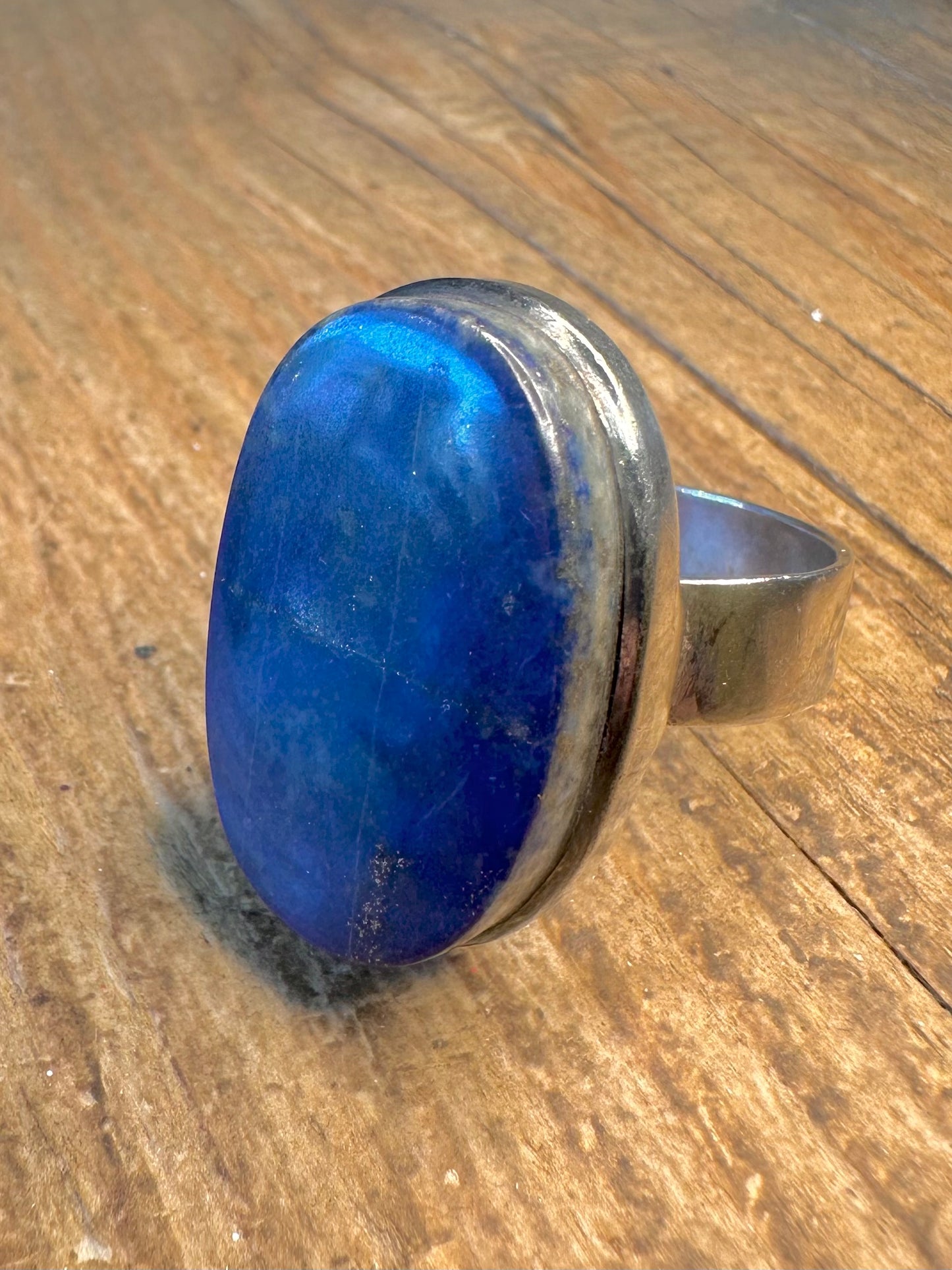 Large Lapis Oval Chunky Band 925 Sterling Silver Size Z+2 Ring