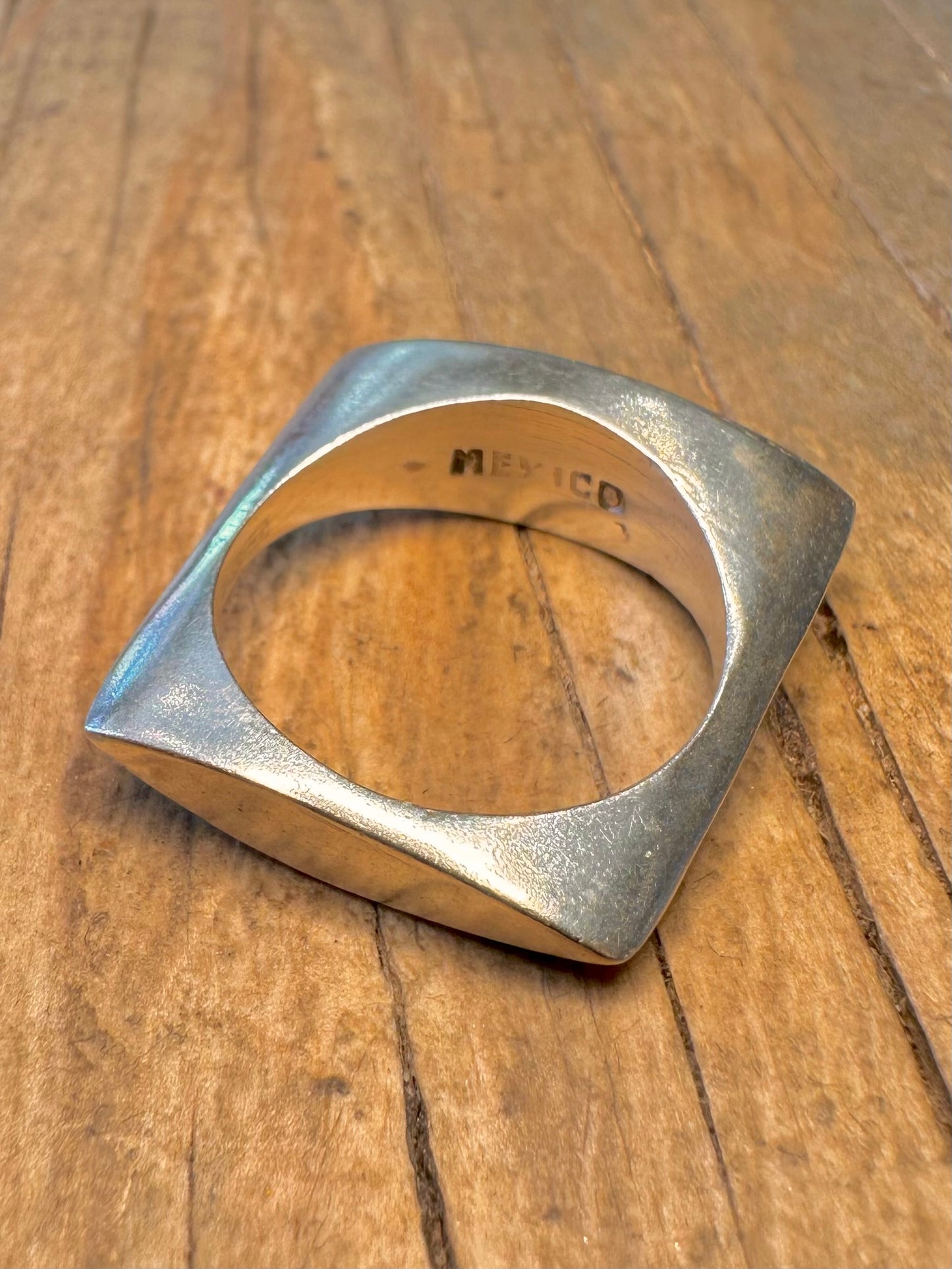 Abstract Square Shaped Mexico 925 Sterling Silver Size N1/2 Ring