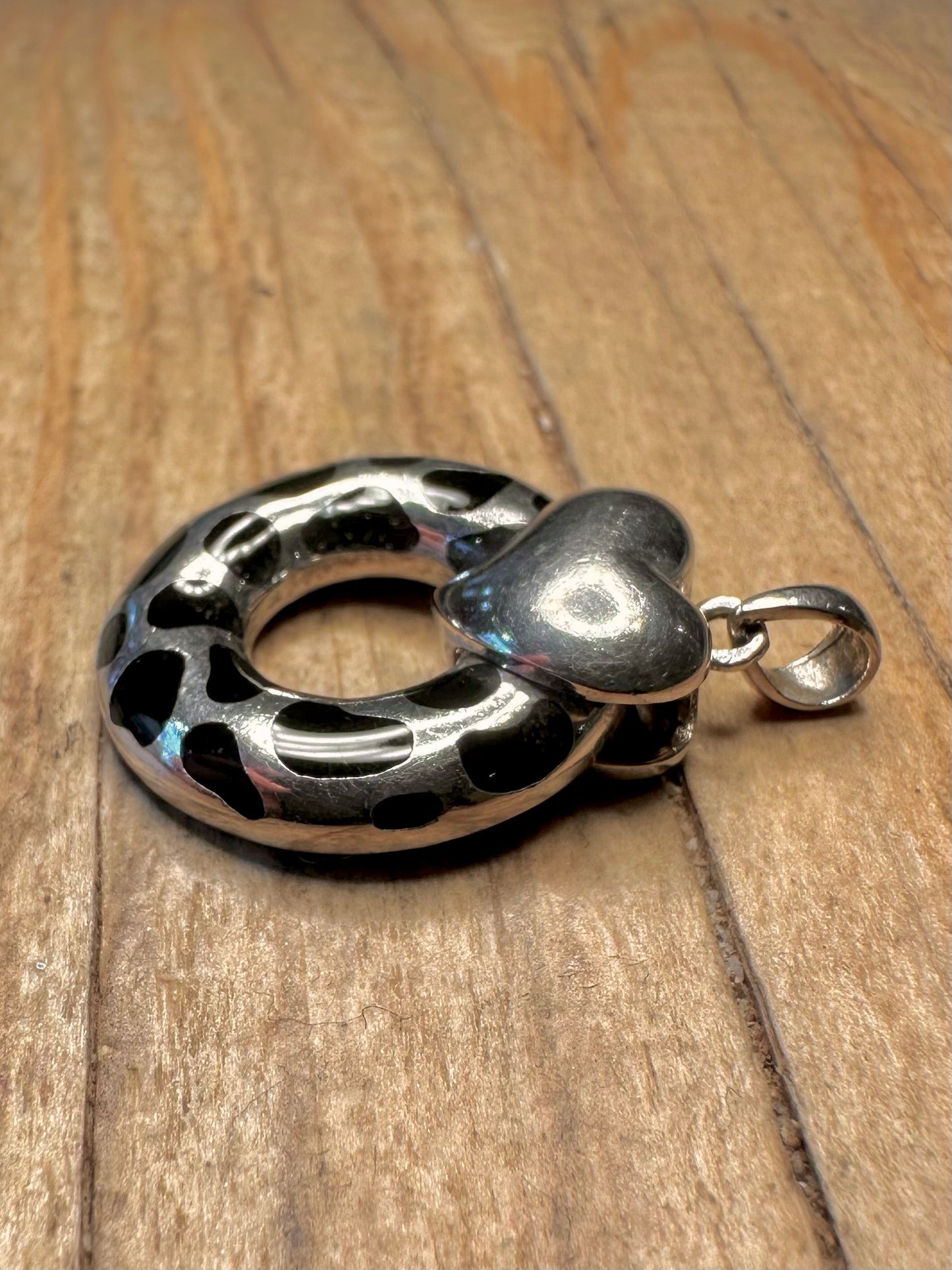 Modernist Pantha Print Heart 925 Sterling Silver Pendant