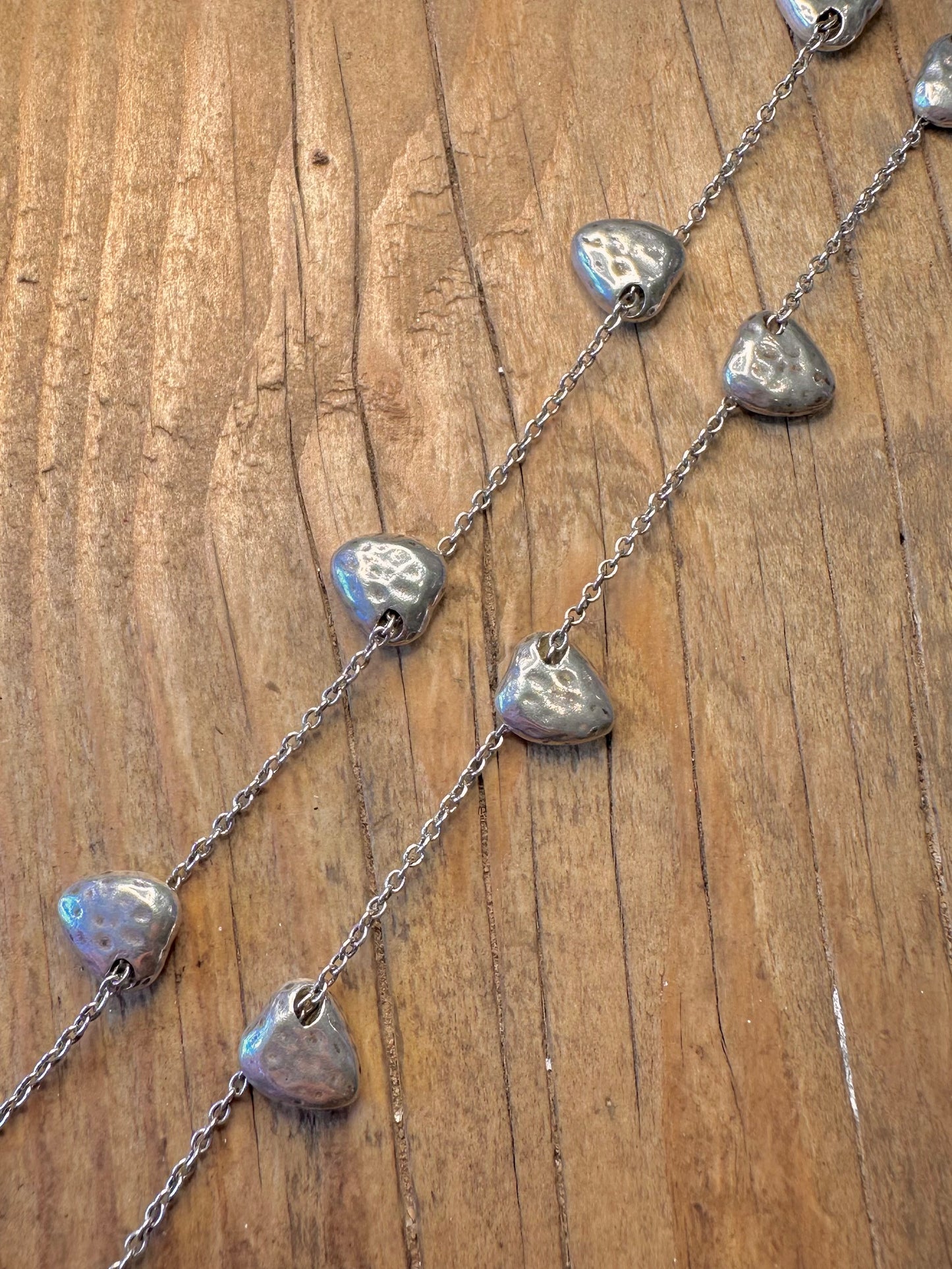 Hammered Solid Hearts 1999 Belcher Chain Maker BJ 925 Sterling Silver 18 inch Necklace