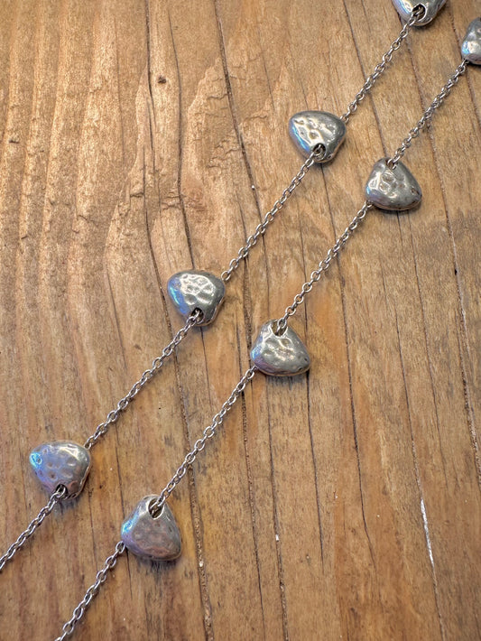 Hammered Solid Hearts 1999 Belcher Chain Maker BJ 925 Sterling Silver 18 inch Necklace