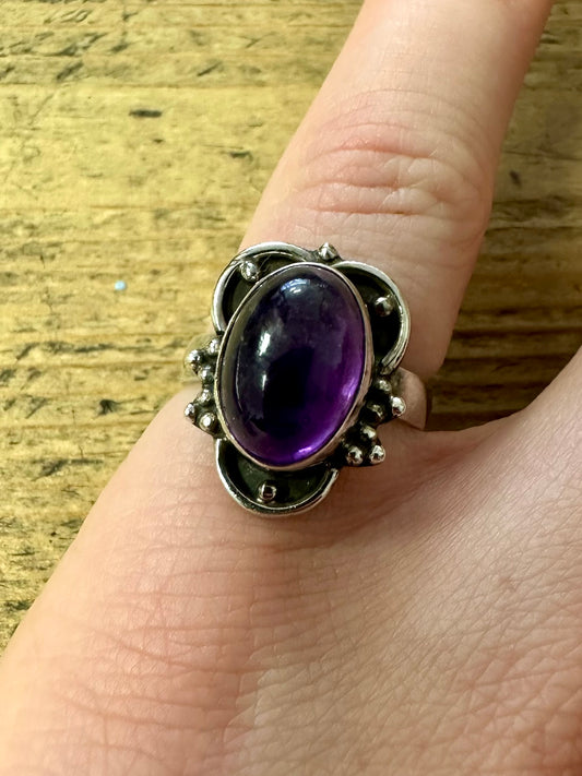 Vintage Amethyst 925 Silver Size L Ring