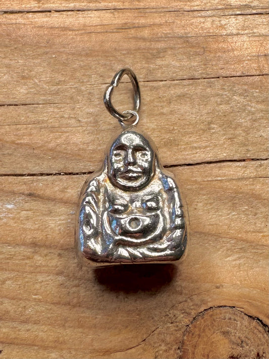 Vintage Buddha Seated 925 Sterling Silver Pendant
