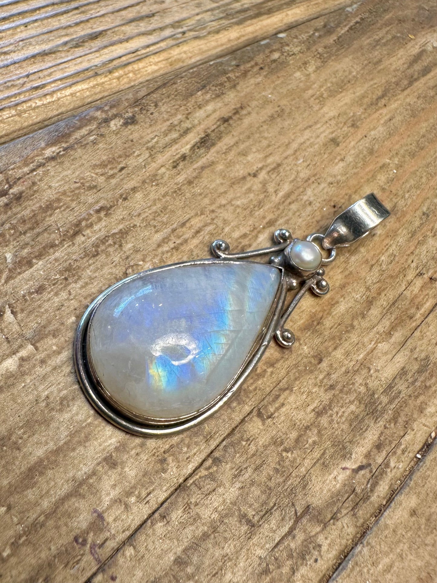 Moonstone and Pearl 925 Sterling Silver Pendant