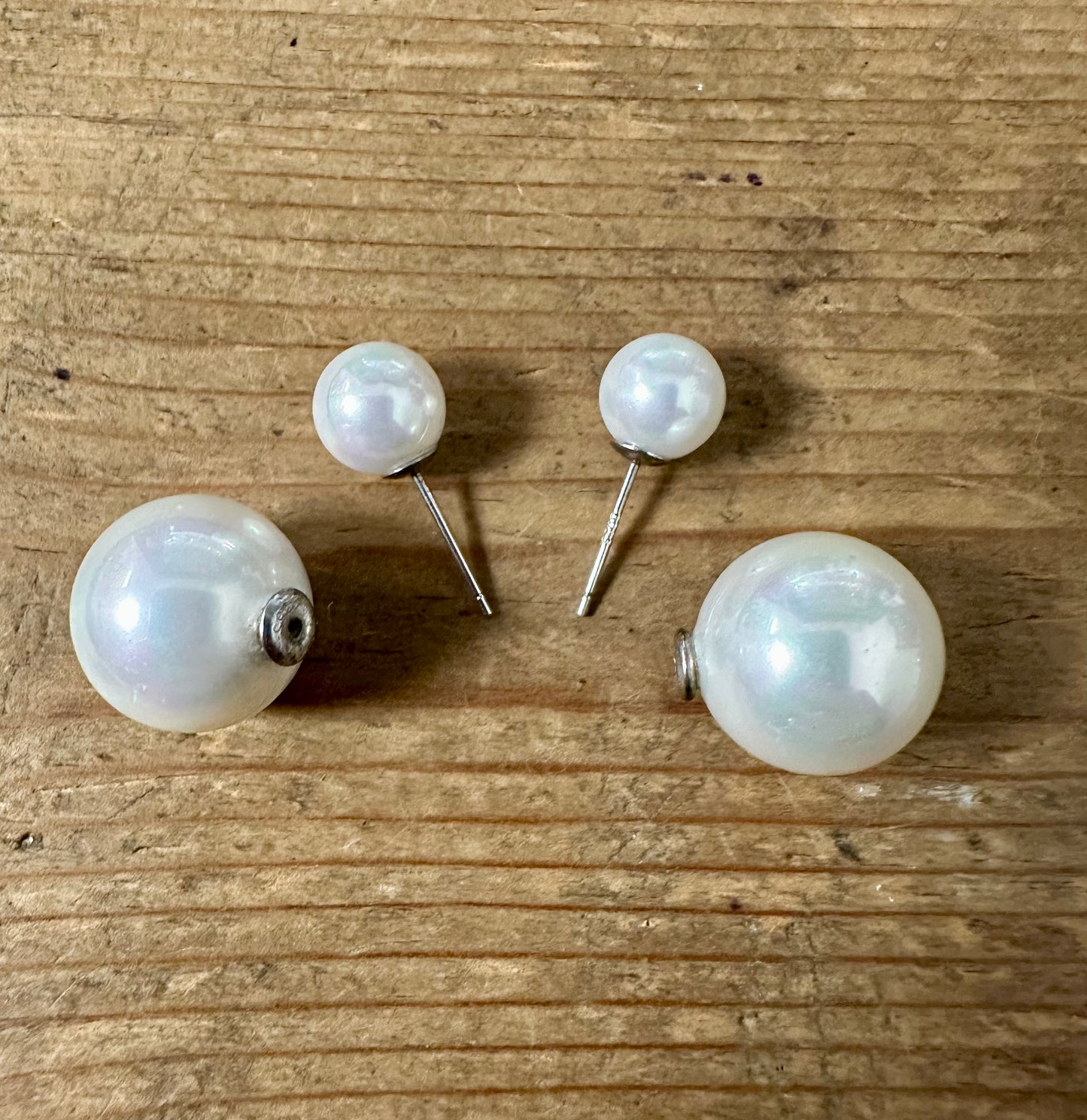 Vintage Large Pearl Style 925 Silver Stud Earrings