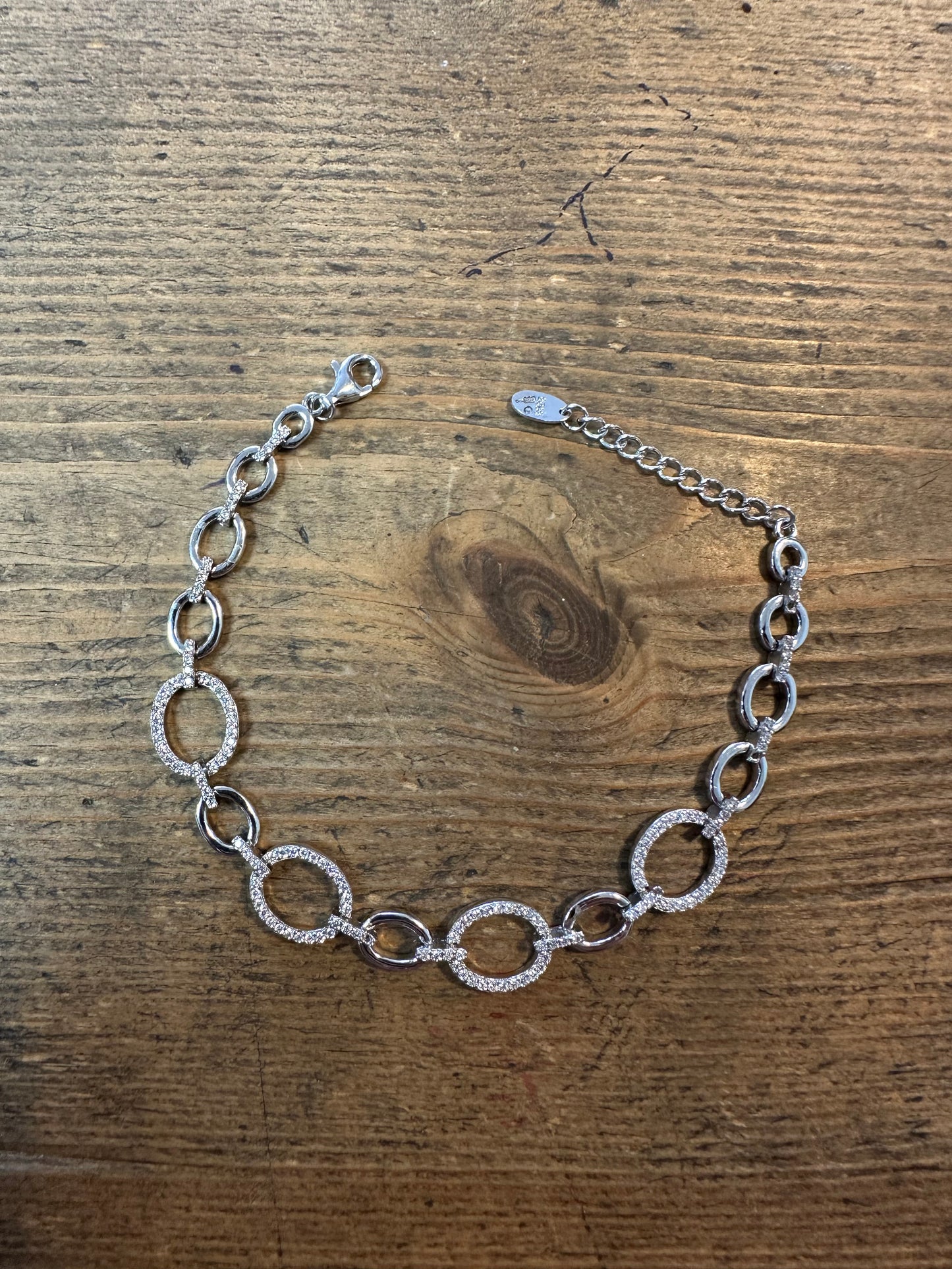 Modernist Circle CZ 925 Silver Bracelet