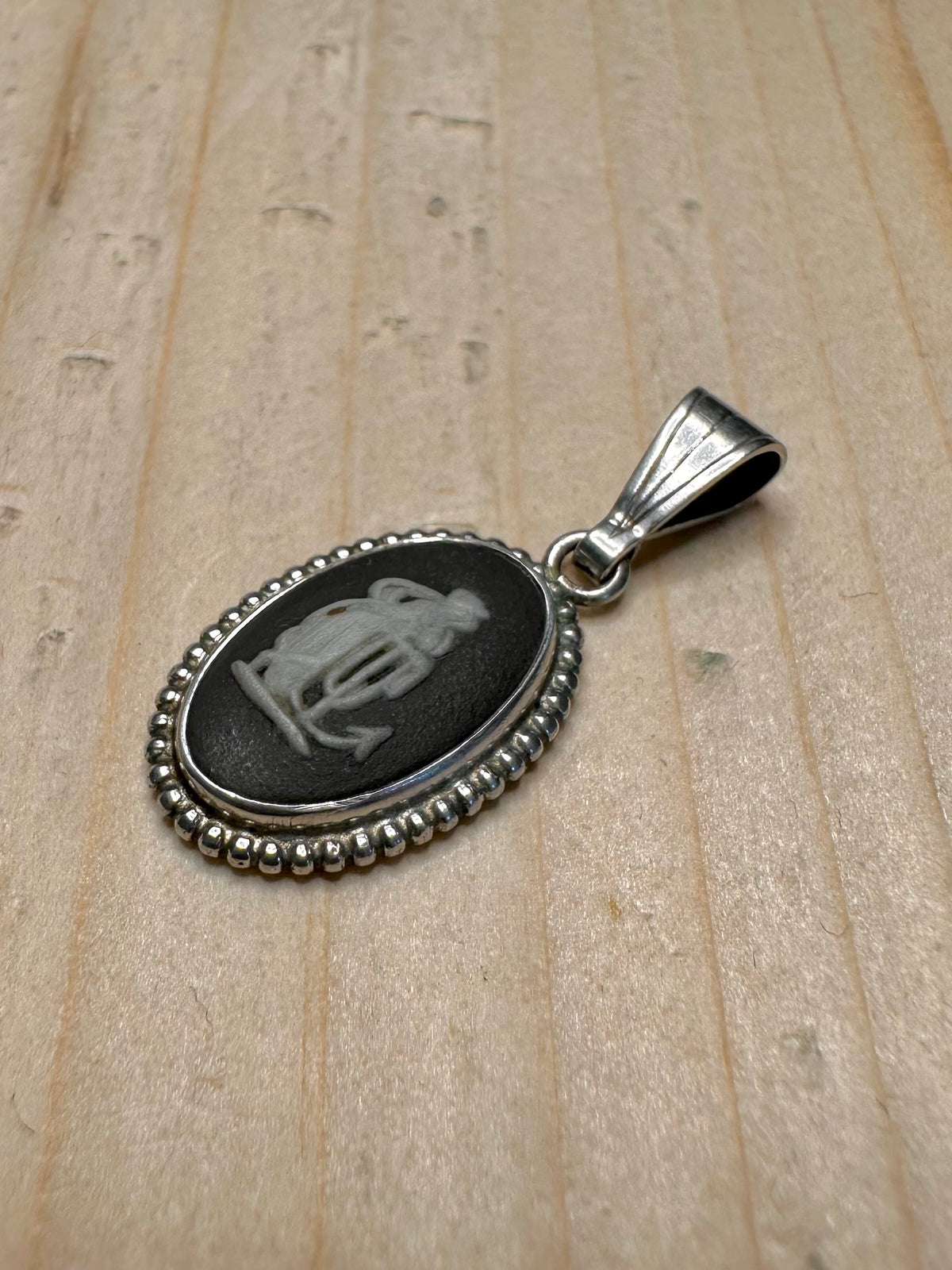 Black Wedgwood Jasperware Hope & Anchor 925 Sterling Silver Pendant
