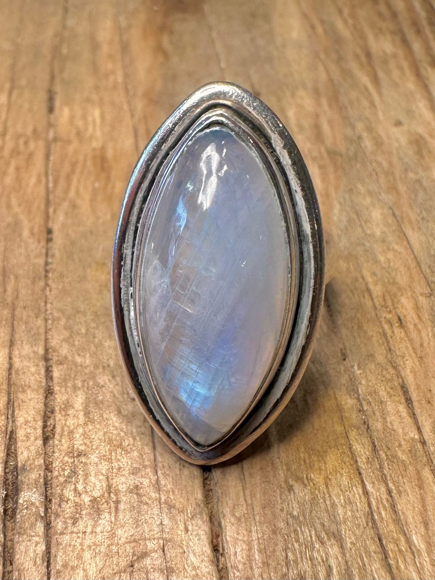 Vintage Moonstone Marquise Shaped 925 Sterling Silver Adjustable Size L1/2 Ring