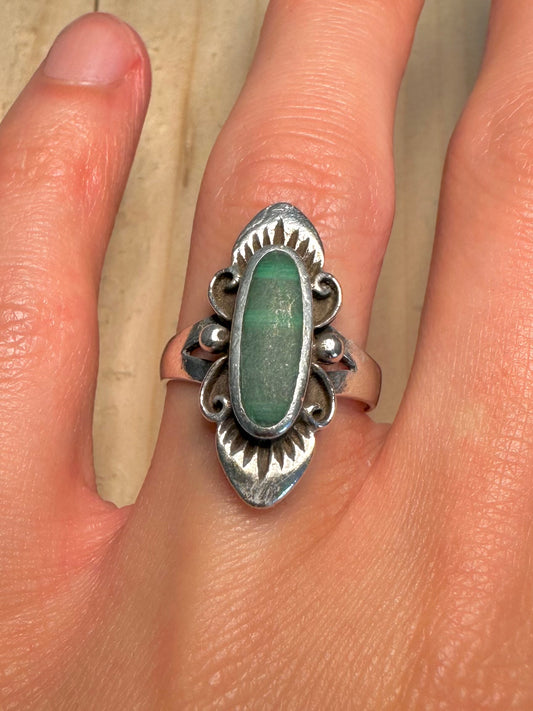 Malachite Oval Navajo 925 Sterling Silver Size M Ring