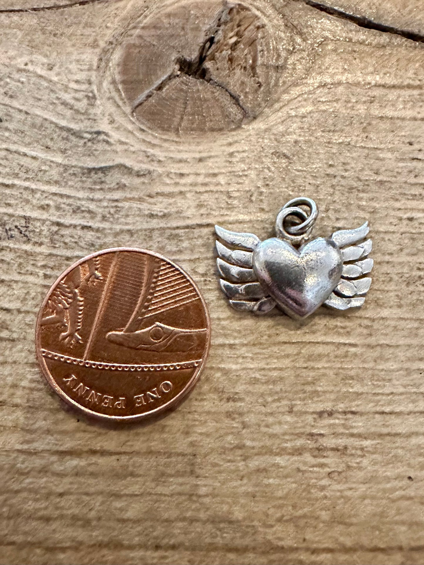 Vintage Heart and Wings 925 Silver Pendant