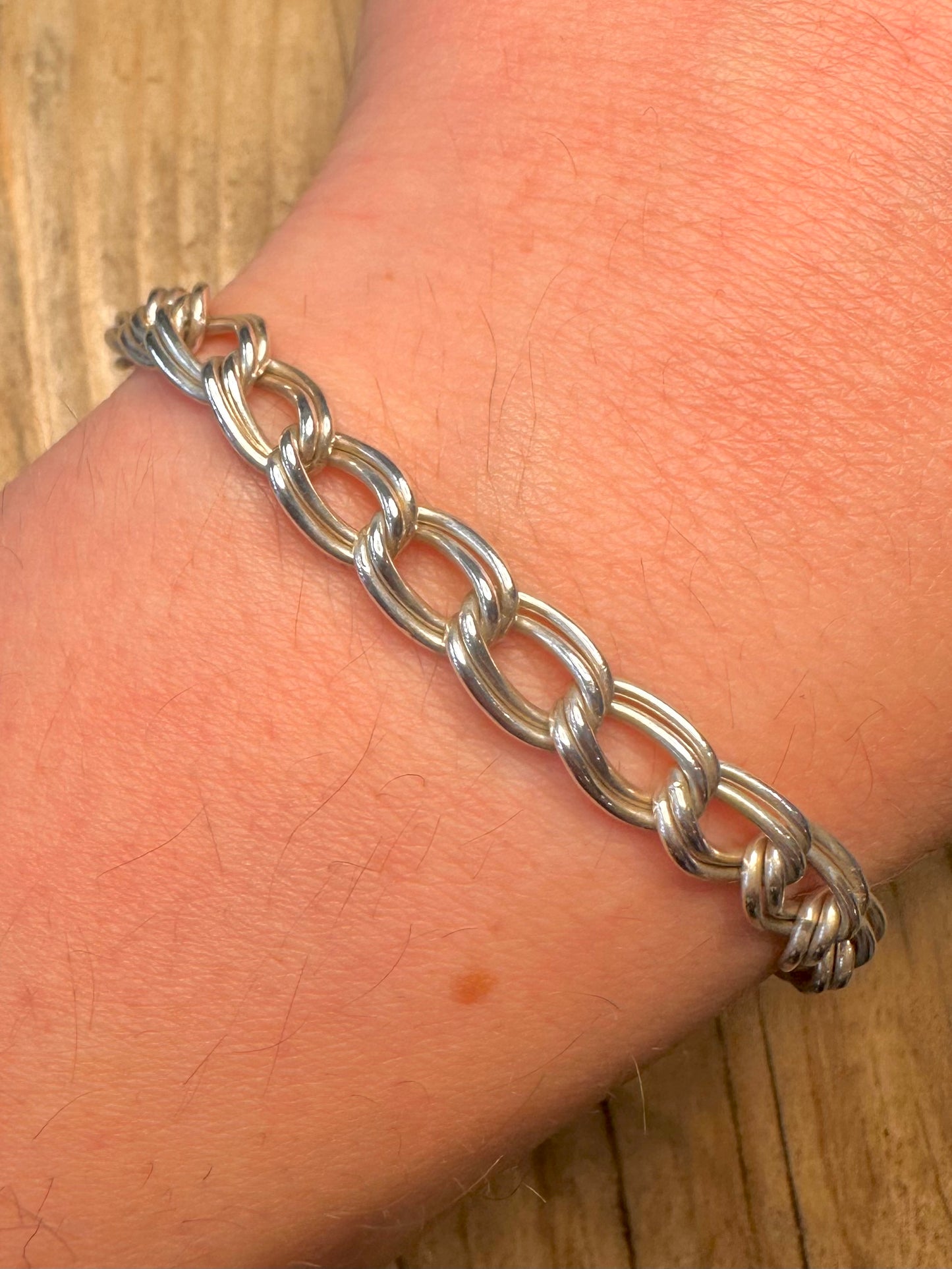 Vintage 1978 Double Link Curb Chain 925 Sterling Silver 8.3 inch Bracelet