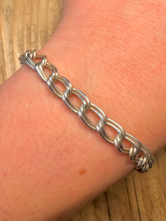 Vintage 1978 Double Link Curb Chain 925 Sterling Silver 8.3 inch Bracelet