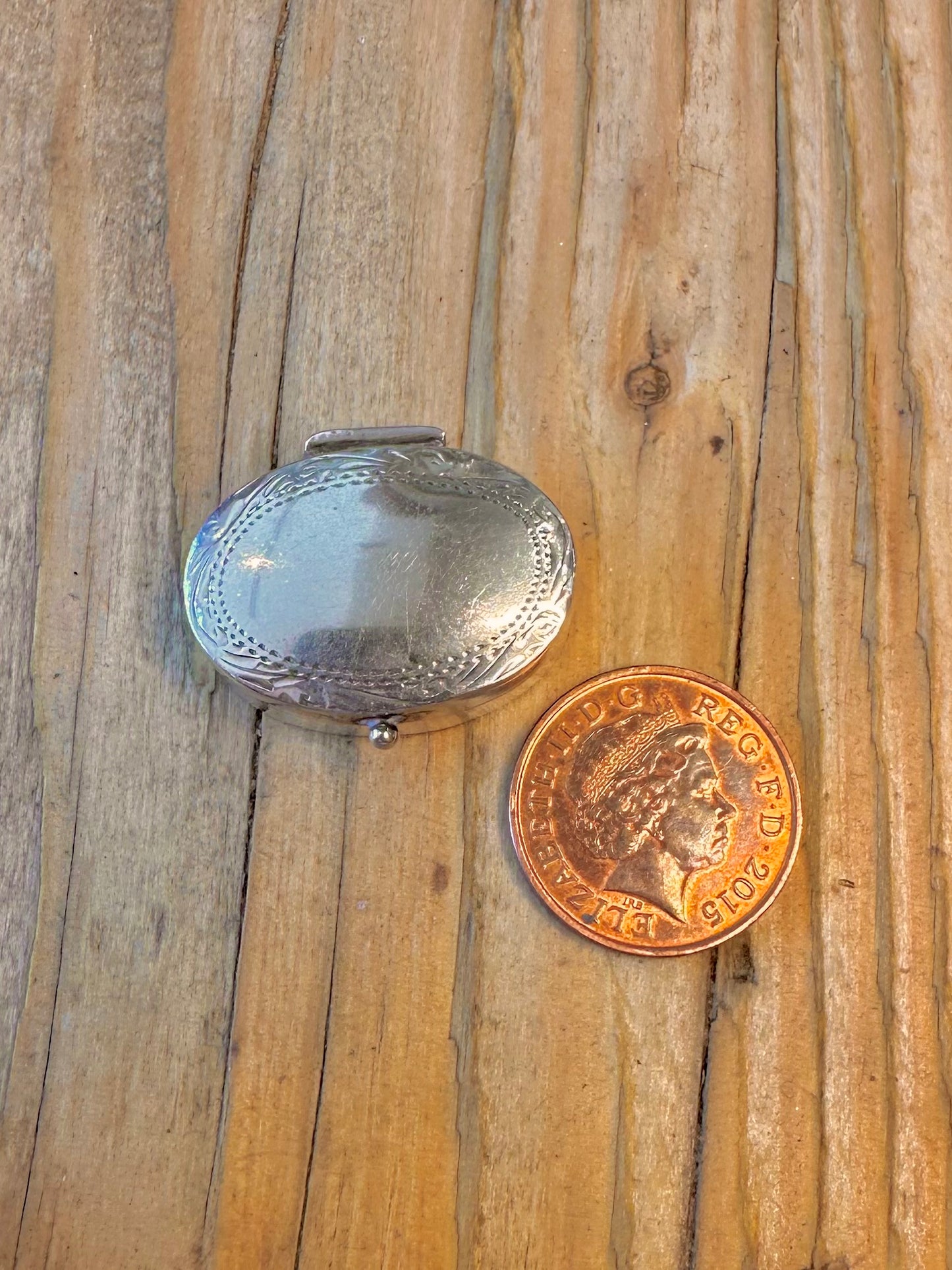 Engraved Oval Pill Box 925 Sterling Silver Collectable