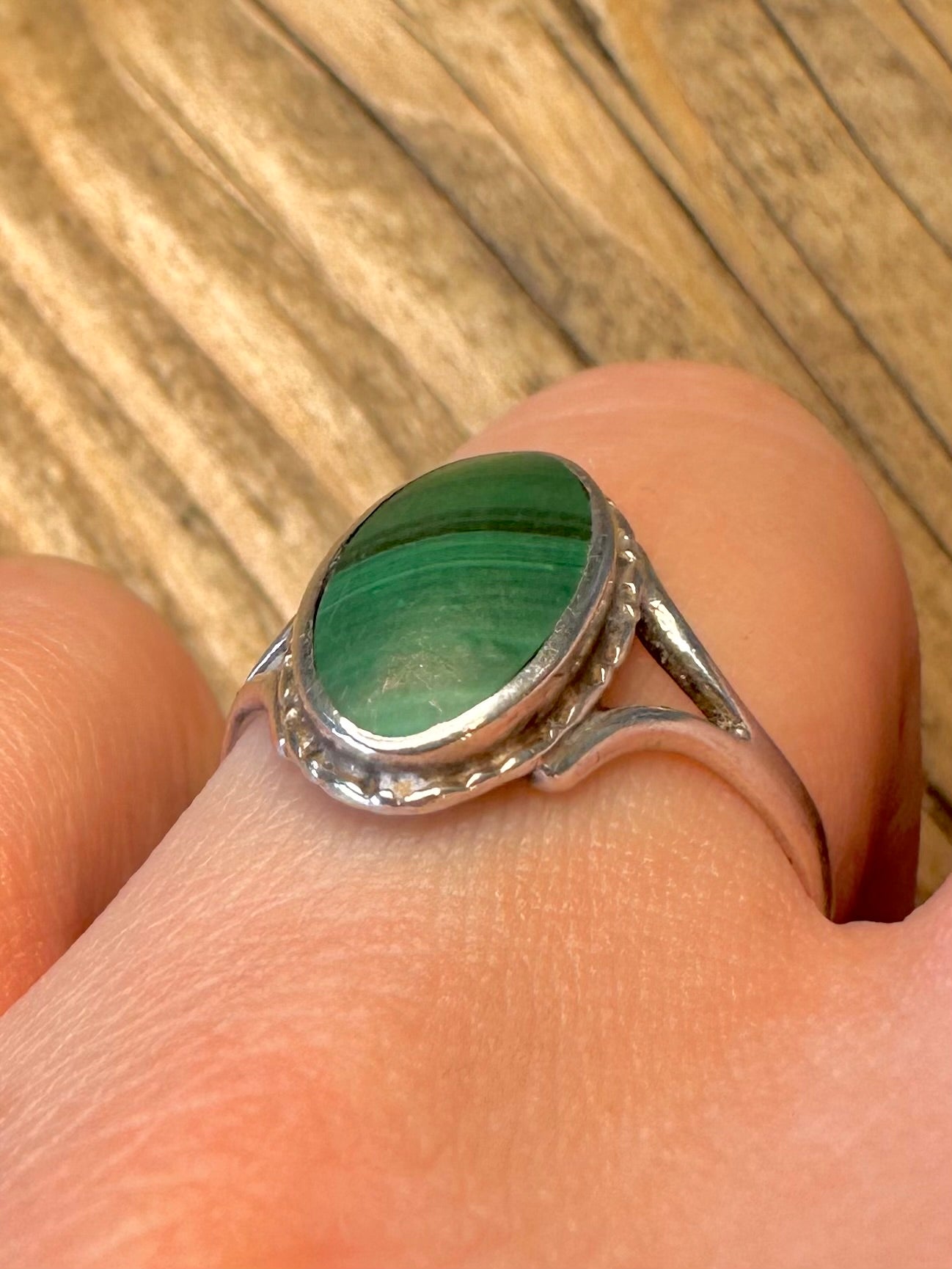 Ovaler Malachit 925er Sterling Silber Ring Größe P1/2