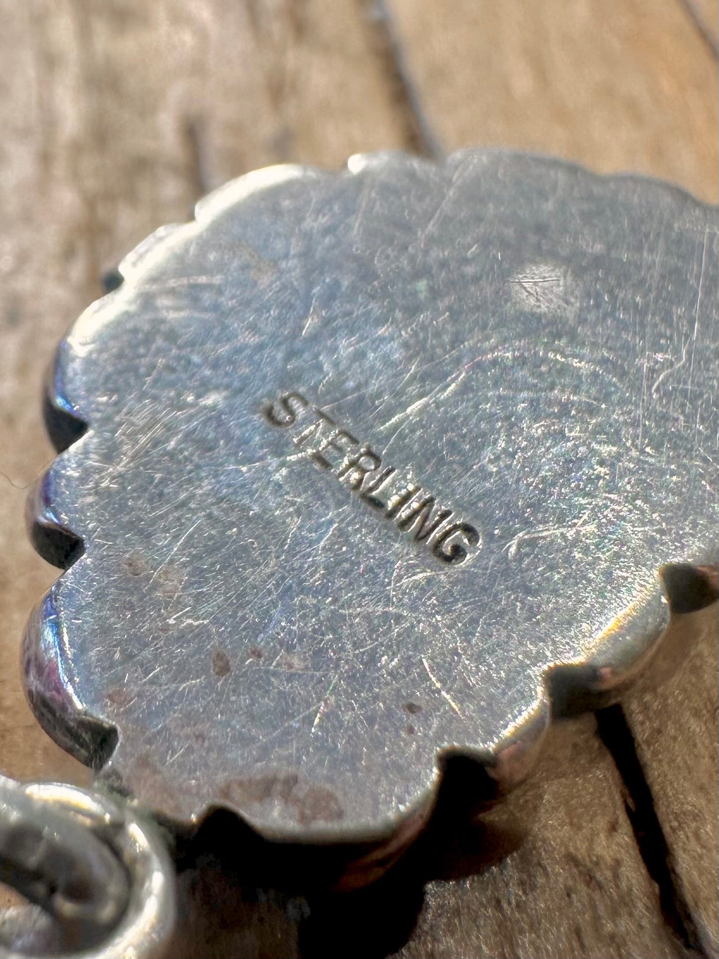 Vintage Südwest Navajo Grüner Türkis 925 Sterling Silber Anhänger