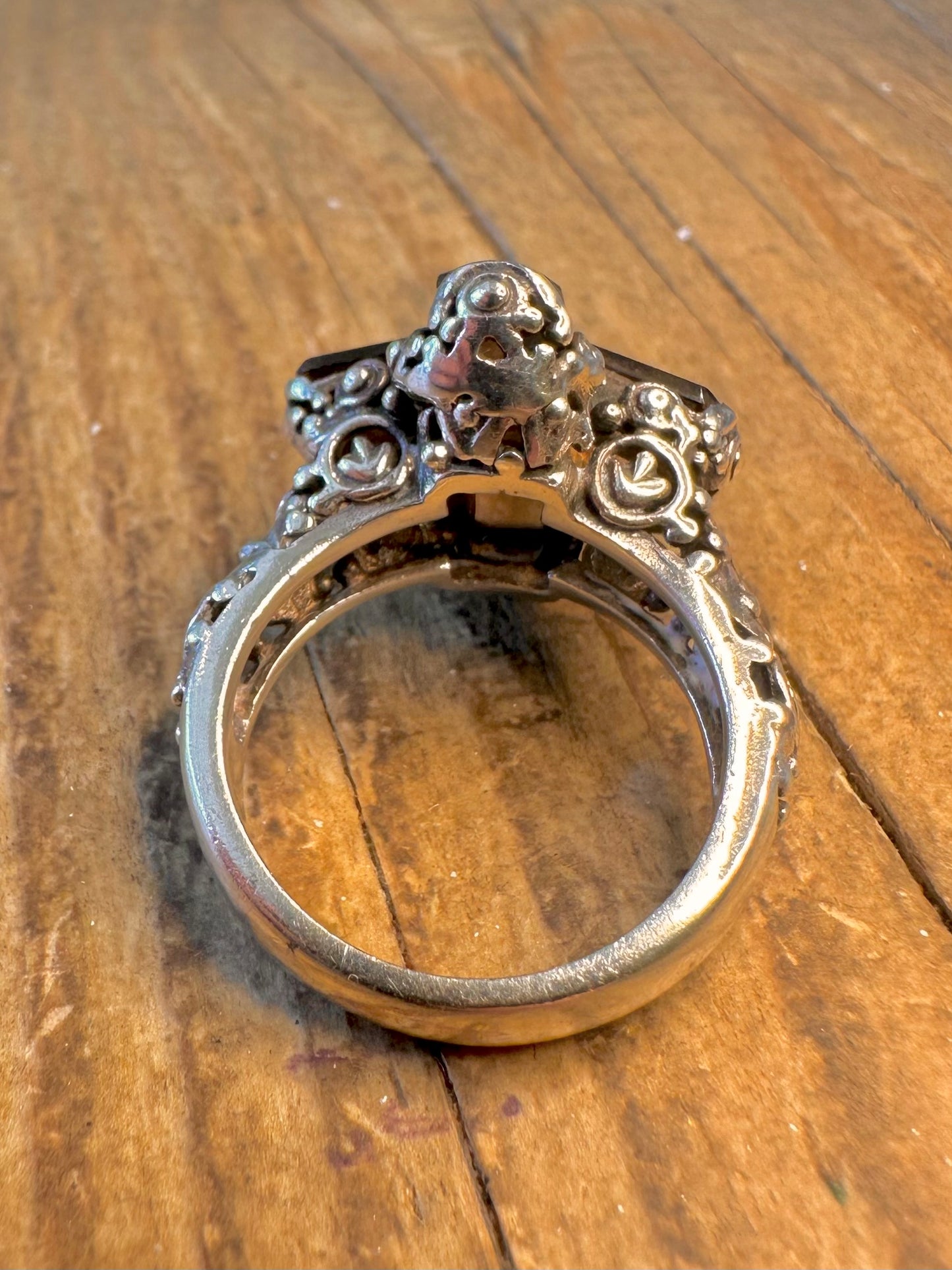 Ornate Smokey Quarts Filigree 925 Sterling Silver R Ring
