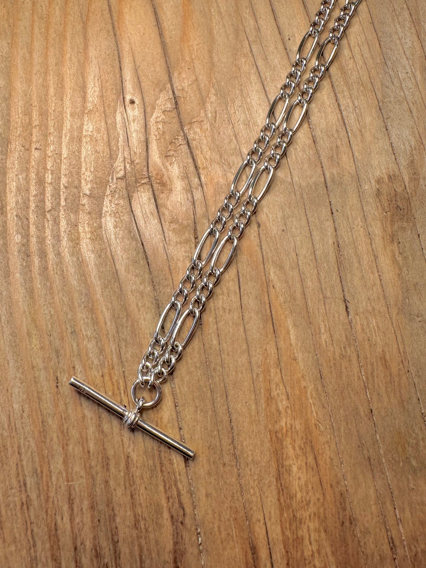 Vintage 1998 Albert Chain Figaro T Bar Albert Clasp 925 Sterling Silver 18.2 inch Necklace