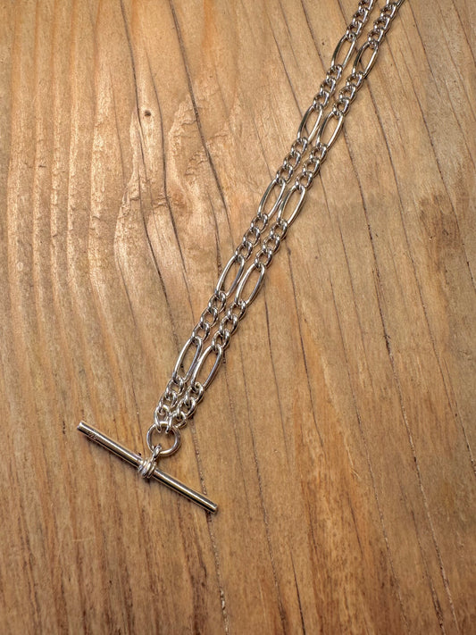Vintage 1998 Albert Chain Figaro T Bar Albert Clasp 925 Sterling Silver 18.2 inch Necklace