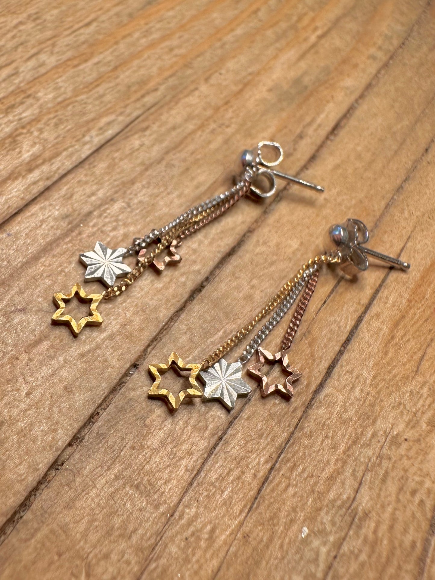 Modernist Dangle Star Rose Gold and 925 Sterling Silver Earrings