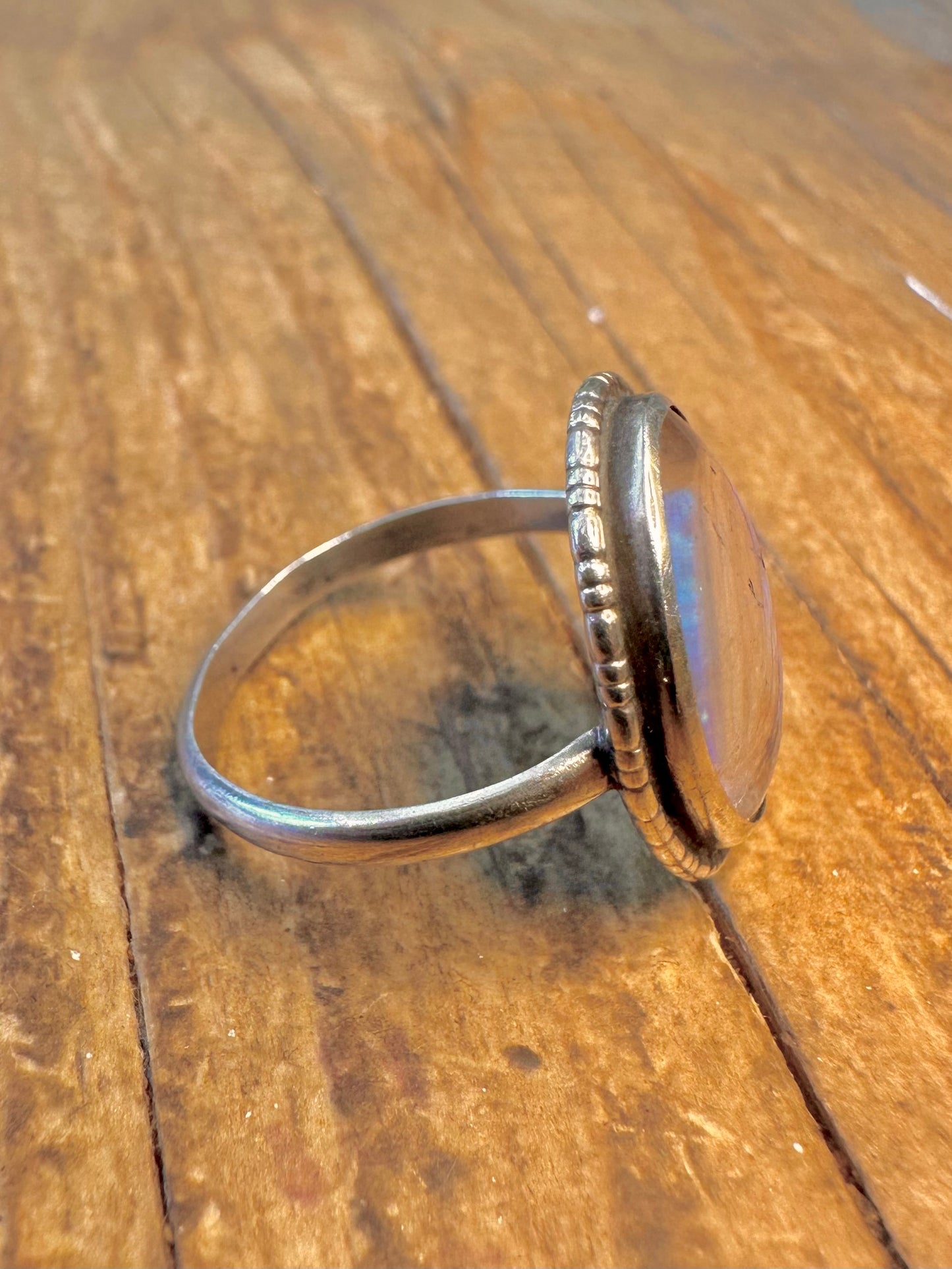 Butterfly Wing Blue Oval 925 Sterling Silver Size O1/2 Ring