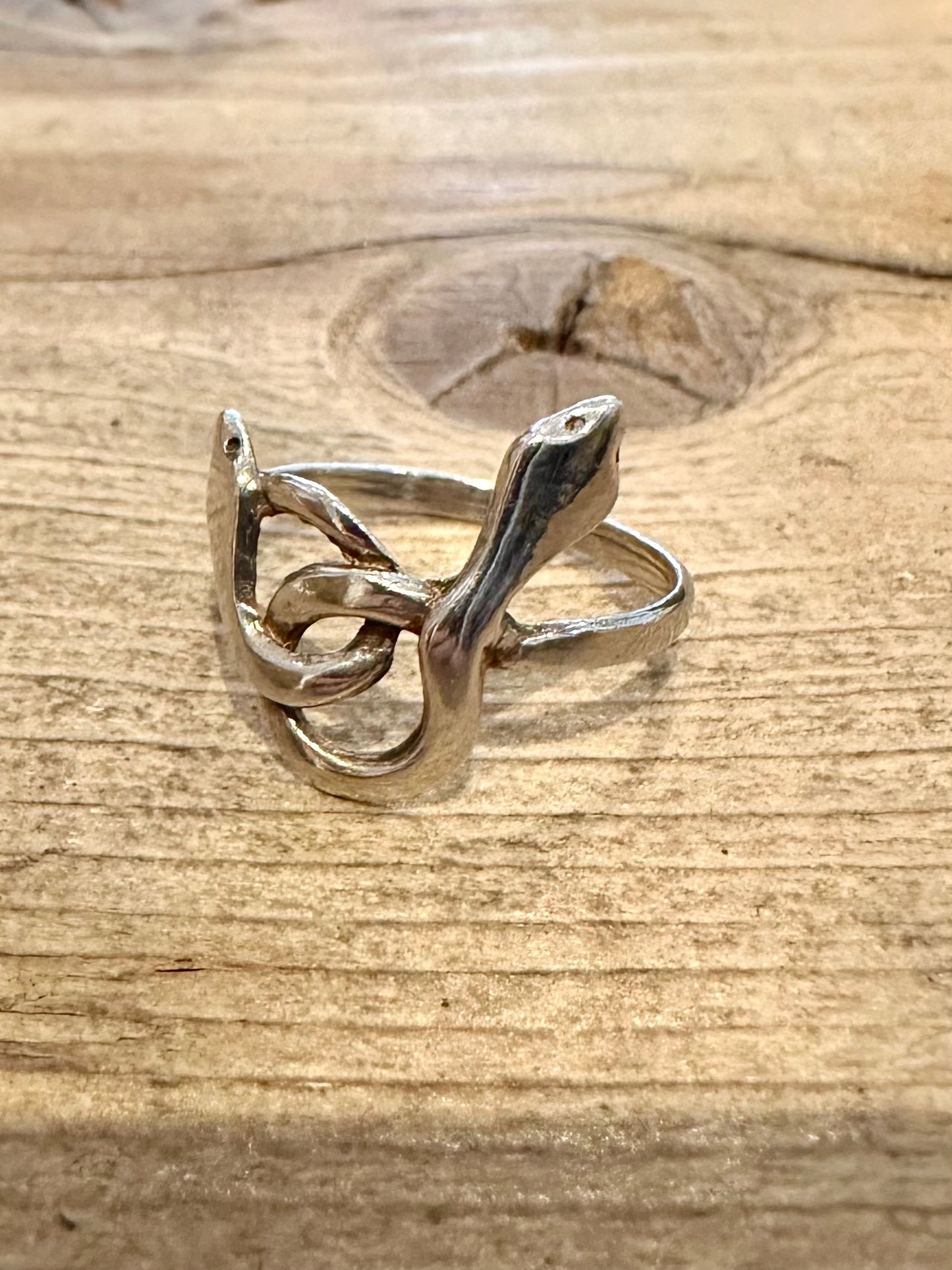 Vintage Double Snake 925 Silver Size P1/2 Ring