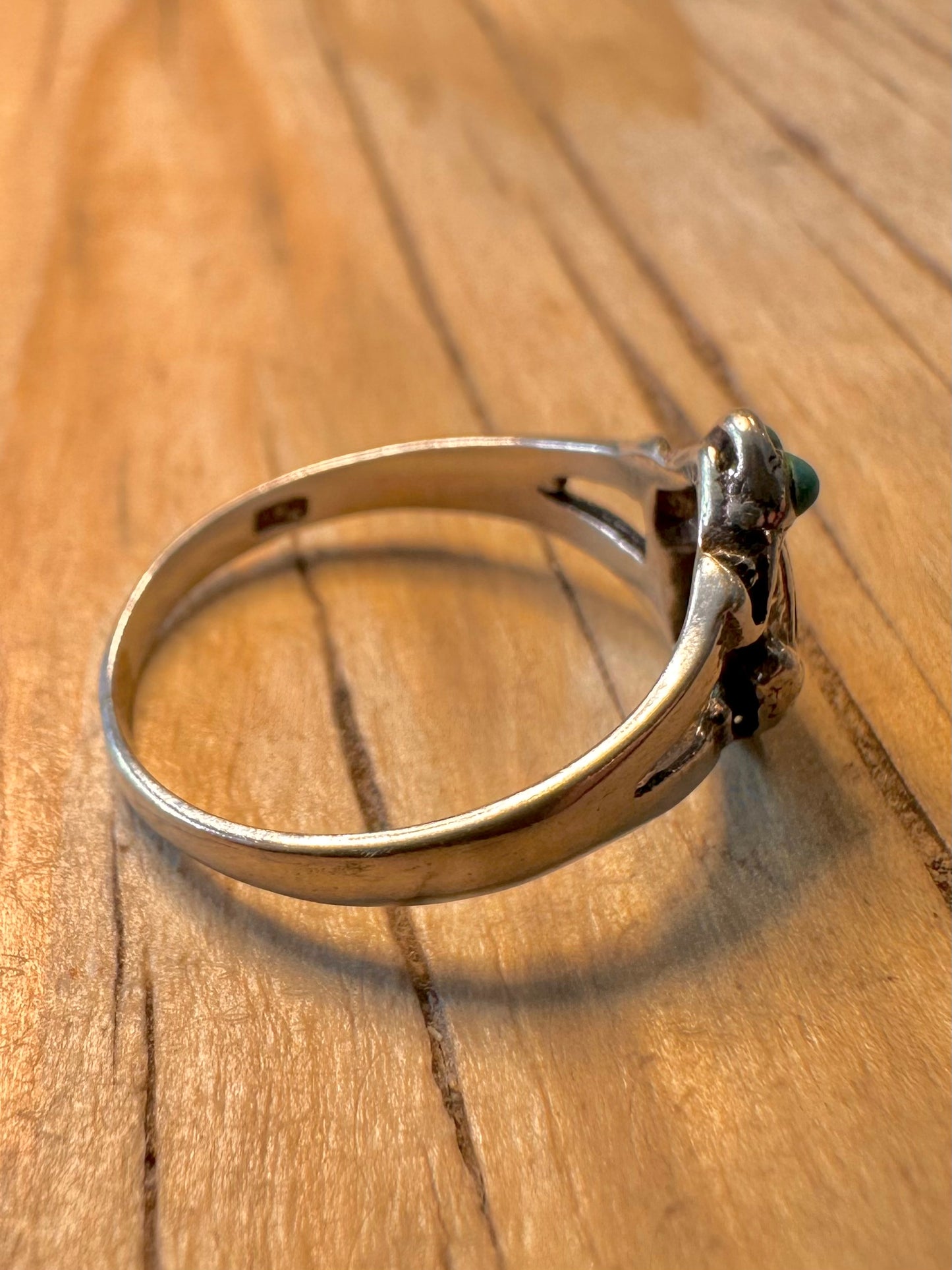 Vintage Frog Blue Eyes 925 Silver Size L Ring