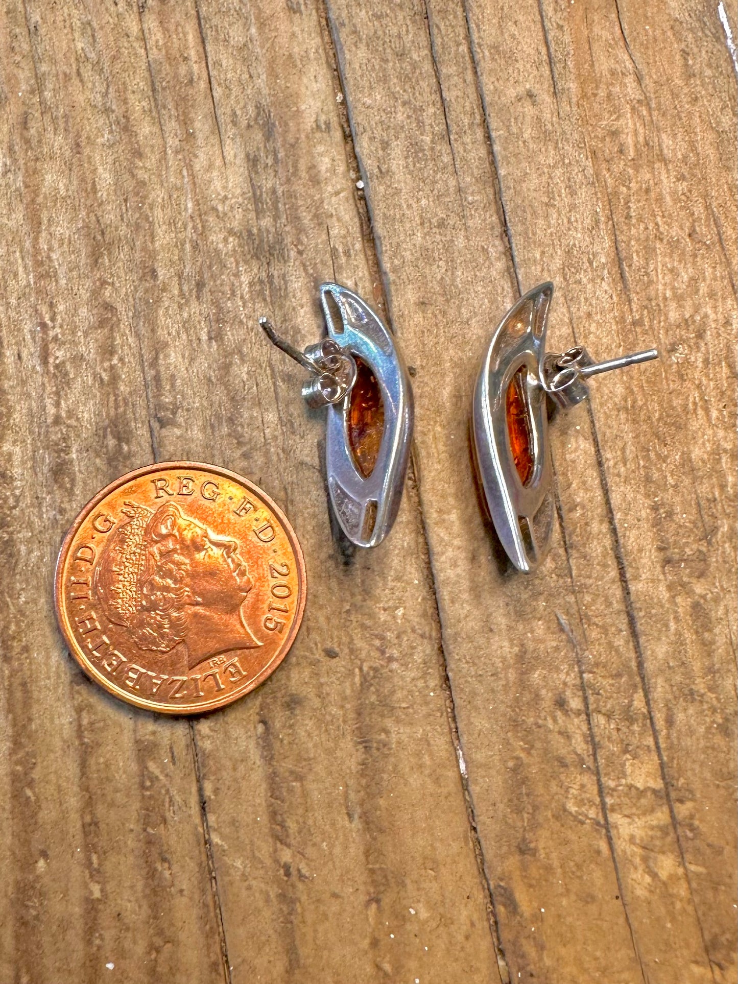Abstract Amber Modernist Stud 925 Sterling Silver Earrings