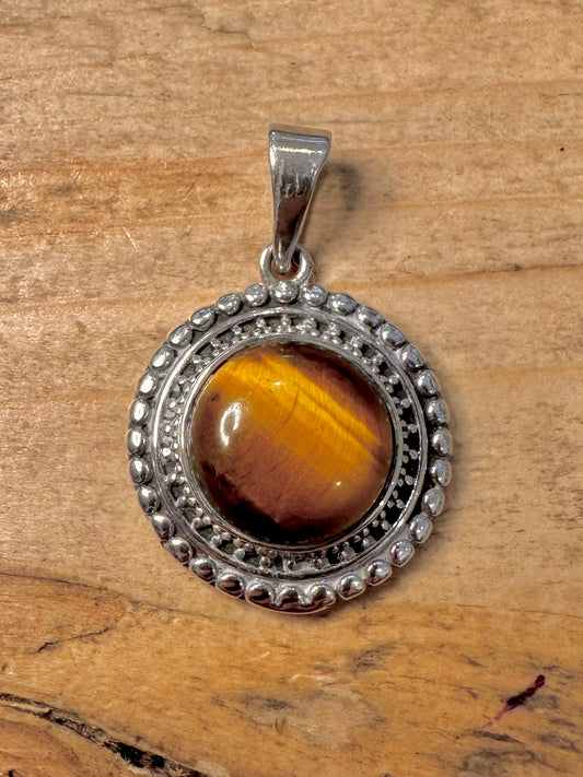 Vintage Boho Tigers Eye 925 Silver Pendant
