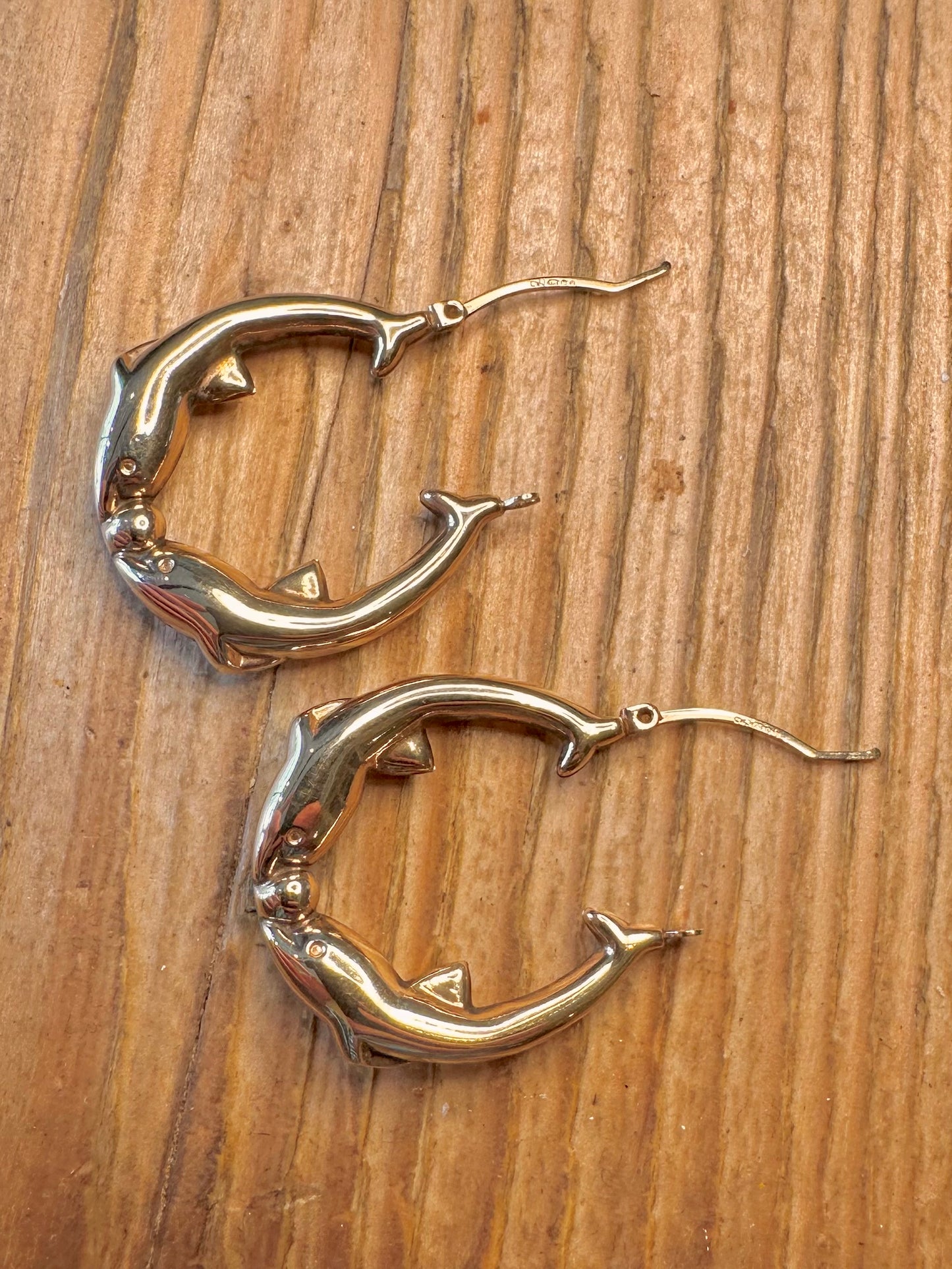 9ct Gold 1999 Dolphin Hoop Earrings
