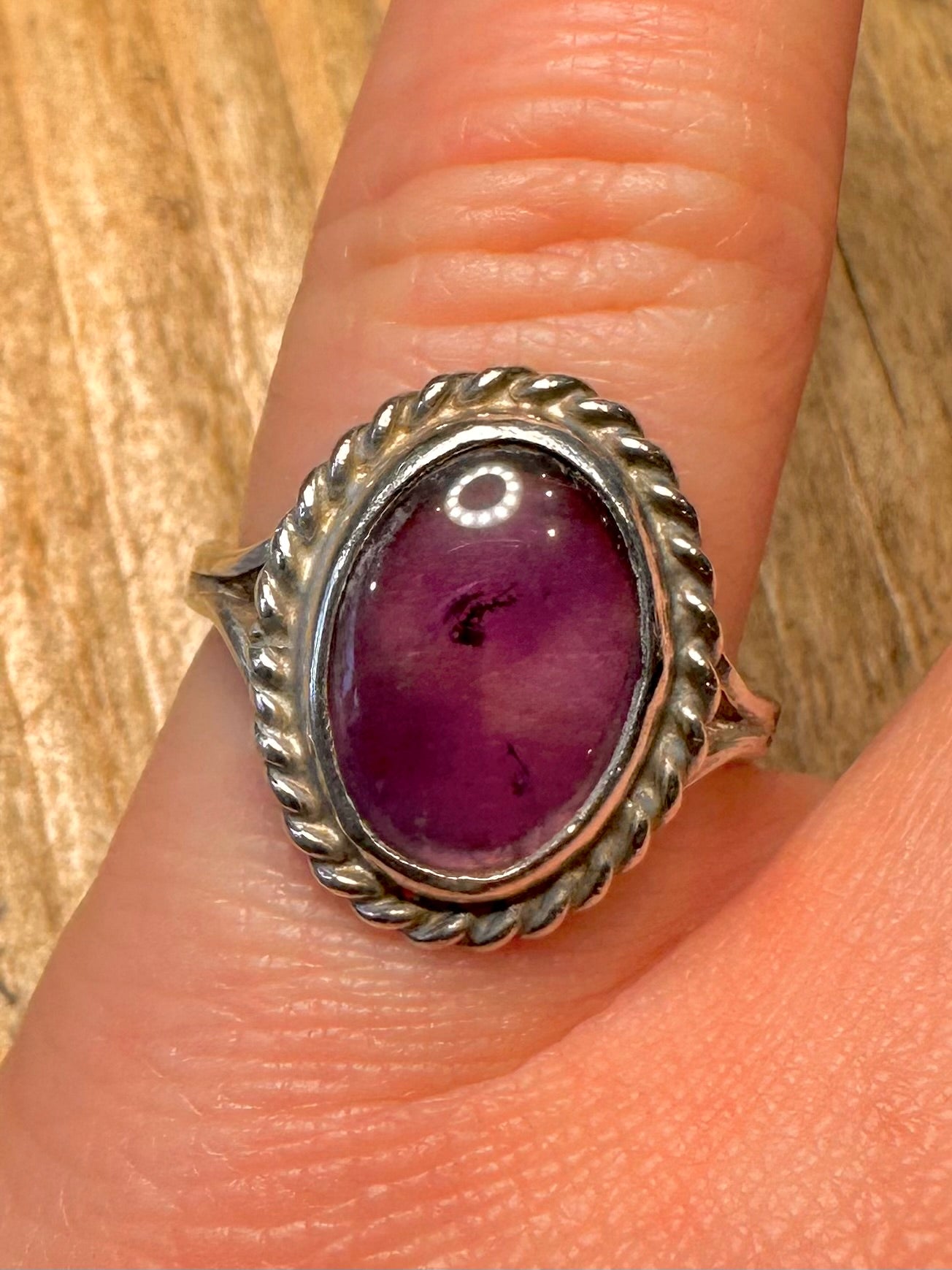 Vintage Amethyst Oval 925 Sterling Silver Size N Ring