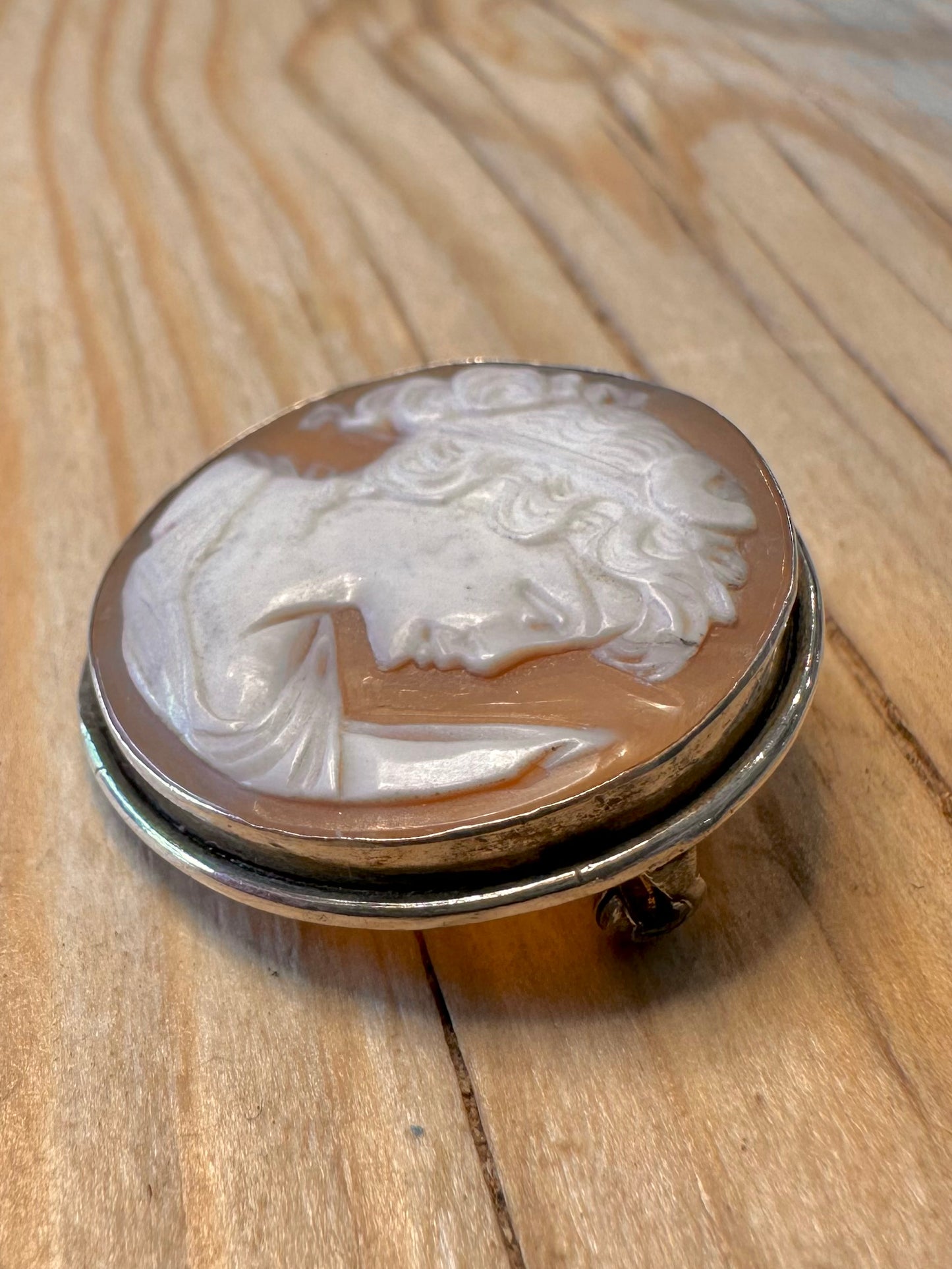 Vintage Cameo Circle 800 Silver Brooch