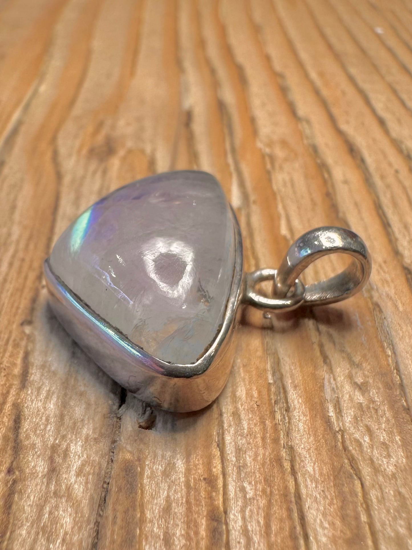 Vintage Moonstone Triangle 925 Sterling Silver Pendant