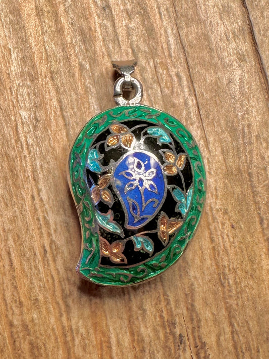 Vintage Enamel Painted Cloisonné 925 Sterling Silver Pendant