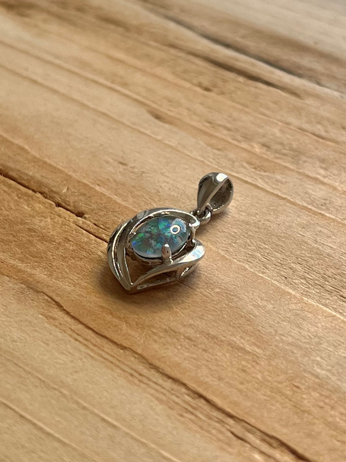 Abstract Heart Black Opal 925 Sterling Silver Pendant
