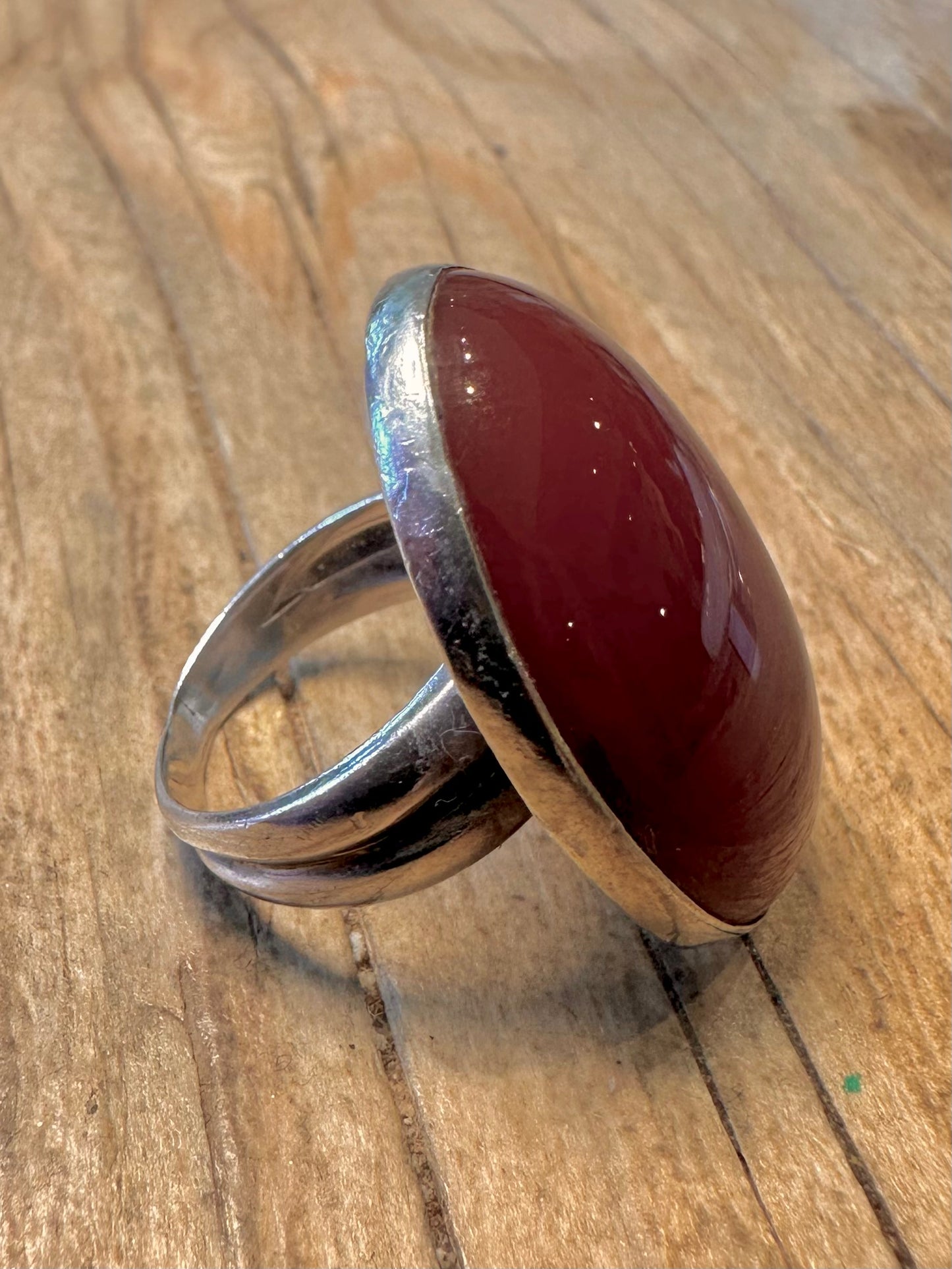 Vintage Large Carnelian Oval 925 Sterling Silver Size N Ring