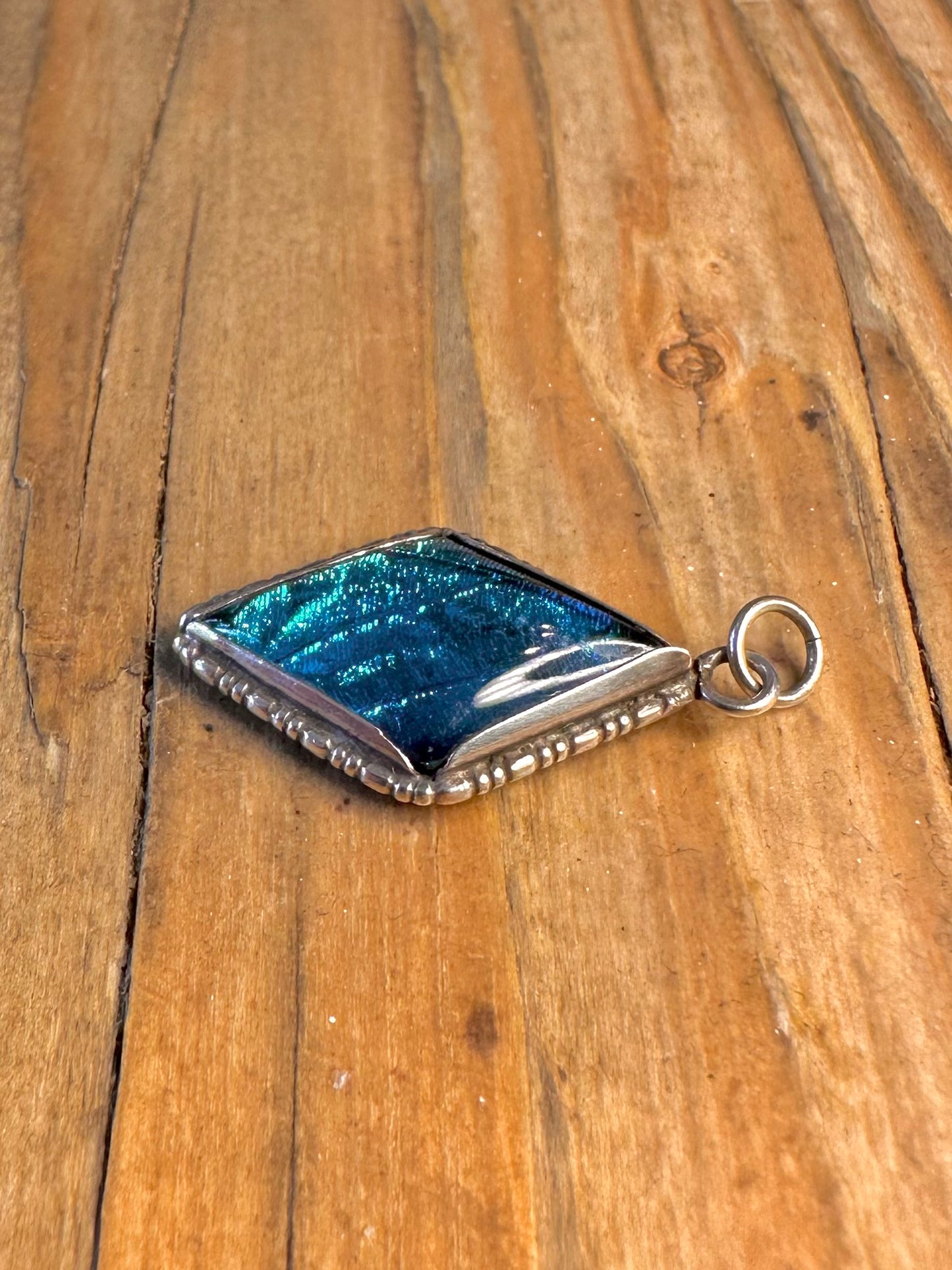 Art Deco Blue Butterfly Wing Maker LH 925 Sterling Silver Pendant