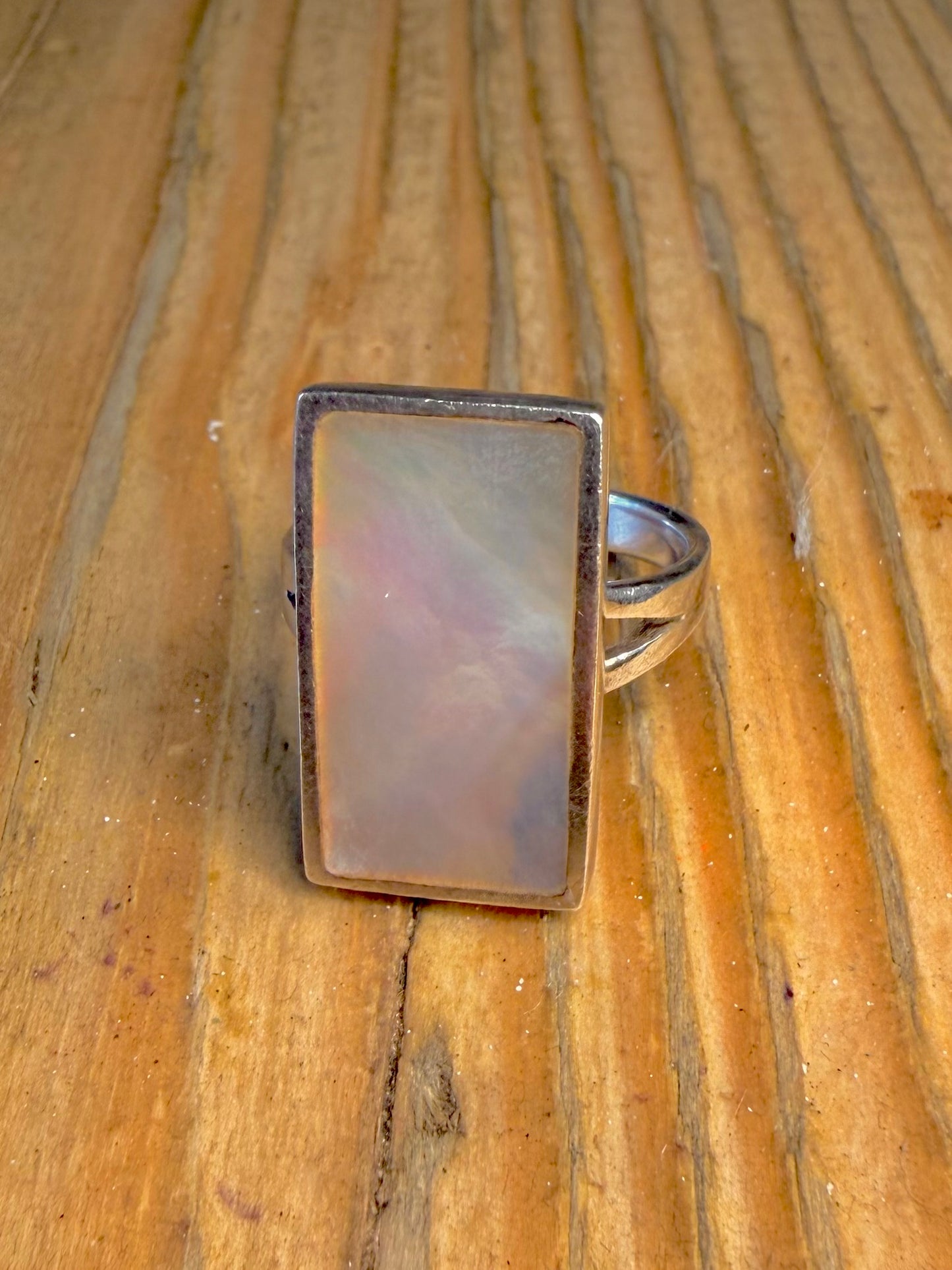 Mother of Pearl Rectangle 925 Sterling Silver Size N1/2 Ring