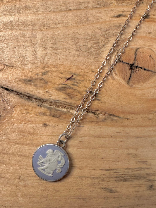 Vintage Blue Wedgwood Made in England 16.6 inch Necklace Pendant