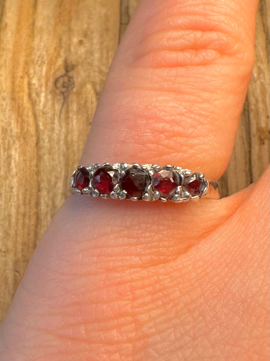 Victorian Style 1980 Garnet 925 Sterling Silver Size N Ring